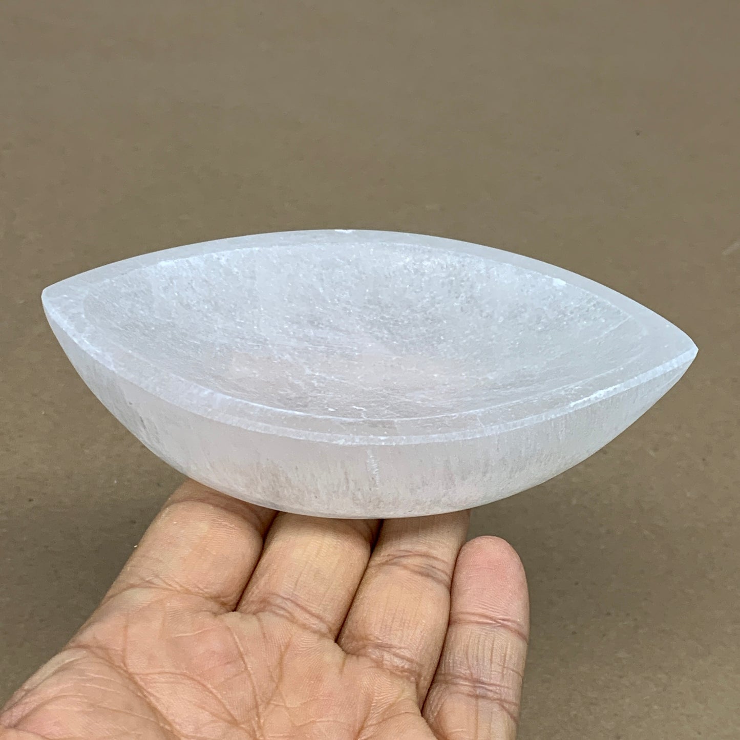 216g, 4.6"x2.6"x1.1", Natural Eye Shape Selenite Bowl Crystals, B36175