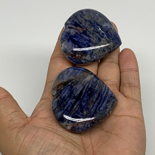 132.4g, 1.9"-1.9", 2pcs, Natural Sodalite Heart Polished Gemstone, B34873