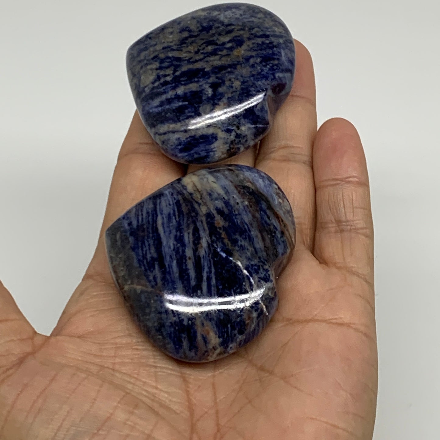 132.4g, 1.9"-1.9", 2pcs, Natural Sodalite Heart Polished Gemstone, B34873