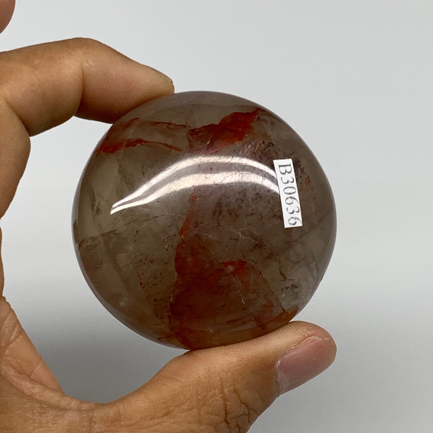 133.8g,2"x2"x1.2", Red Hematoid Fire Quartz Palm-Stone Crystal Polished, B30636