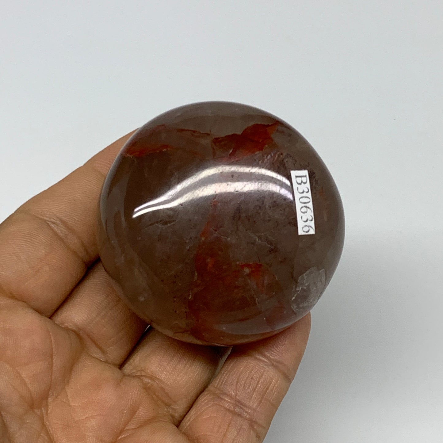 133.8g,2"x2"x1.2", Red Hematoid Fire Quartz Palm-Stone Crystal Polished, B30636