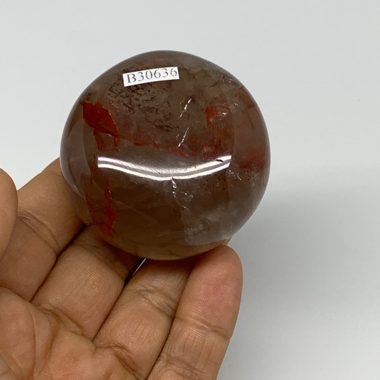 133.8g,2"x2"x1.2", Red Hematoid Fire Quartz Palm-Stone Crystal Polished, B30636