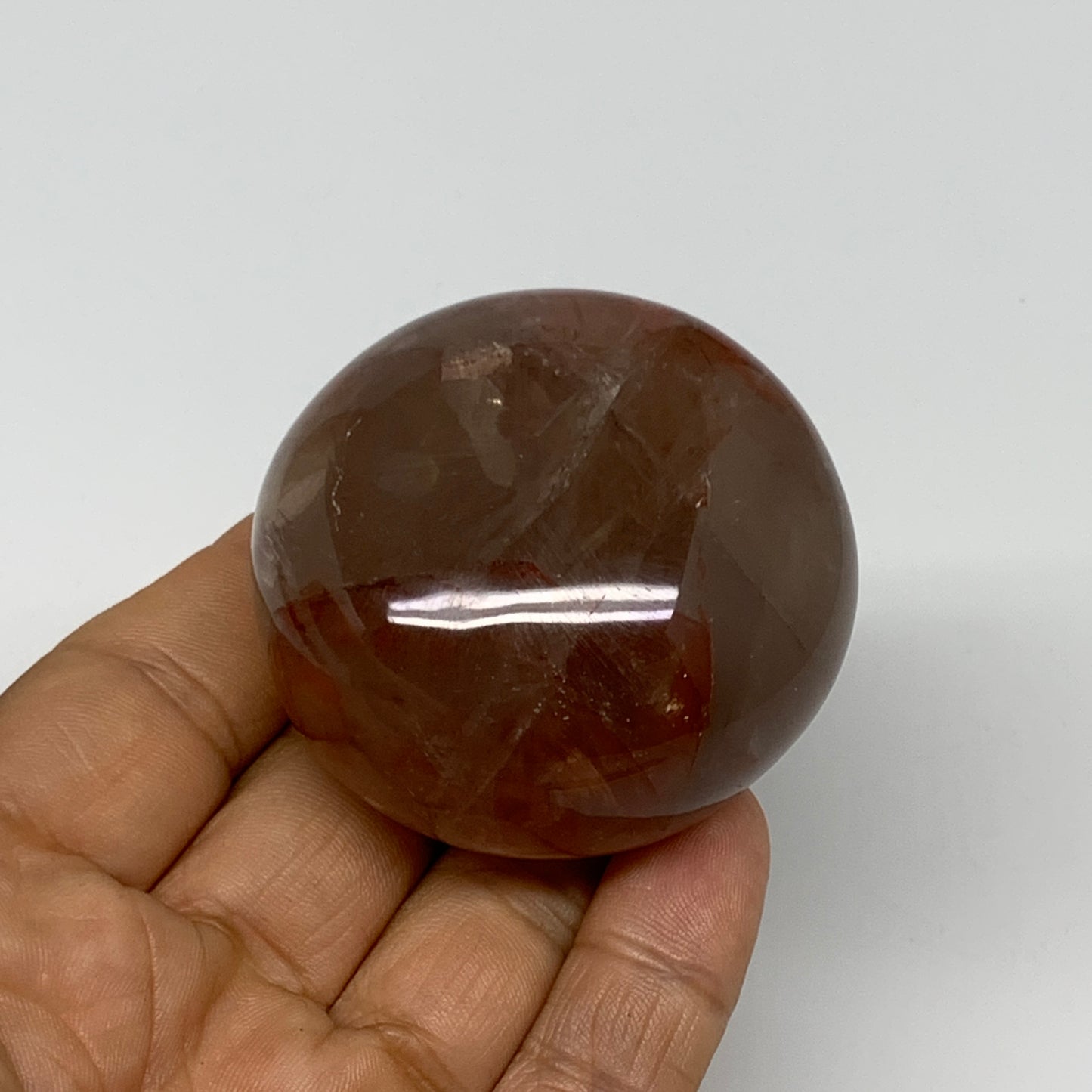 133.8g,2"x2"x1.2", Red Hematoid Fire Quartz Palm-Stone Crystal Polished, B30636
