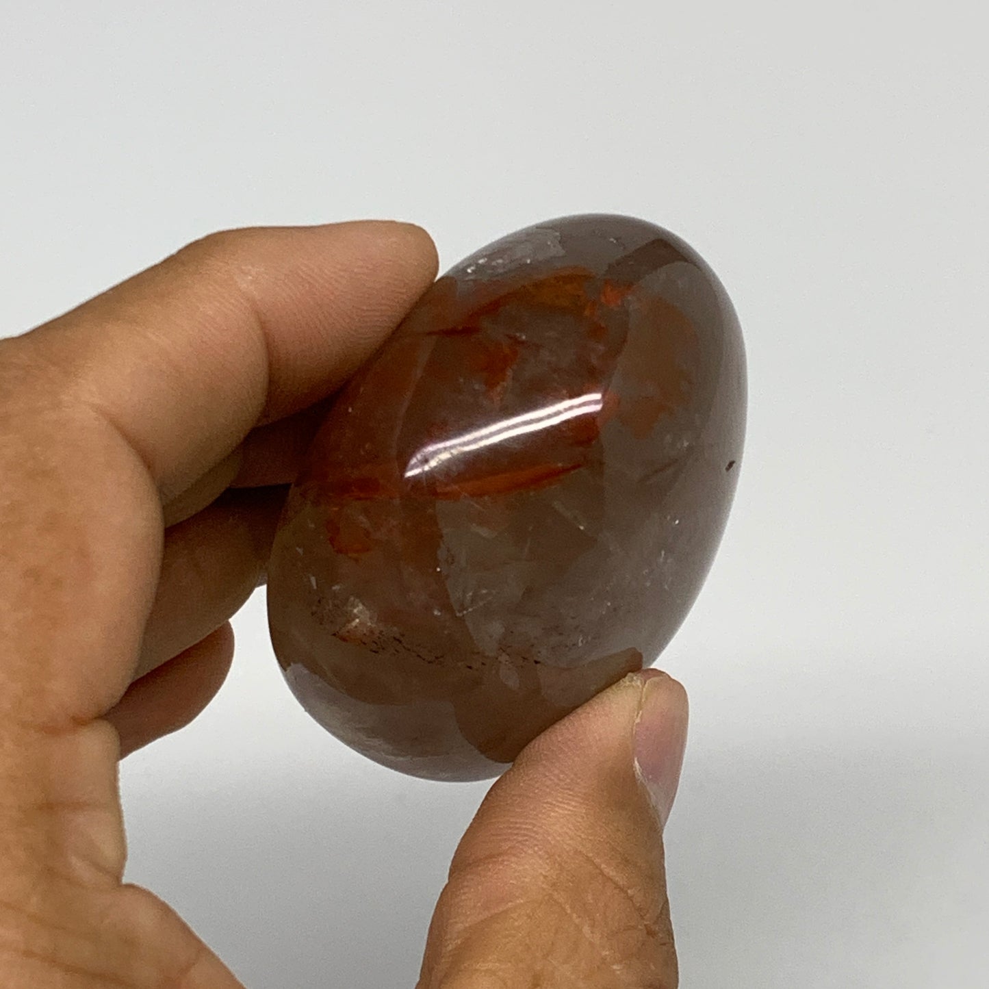 133.8g,2"x2"x1.2", Red Hematoid Fire Quartz Palm-Stone Crystal Polished, B30636