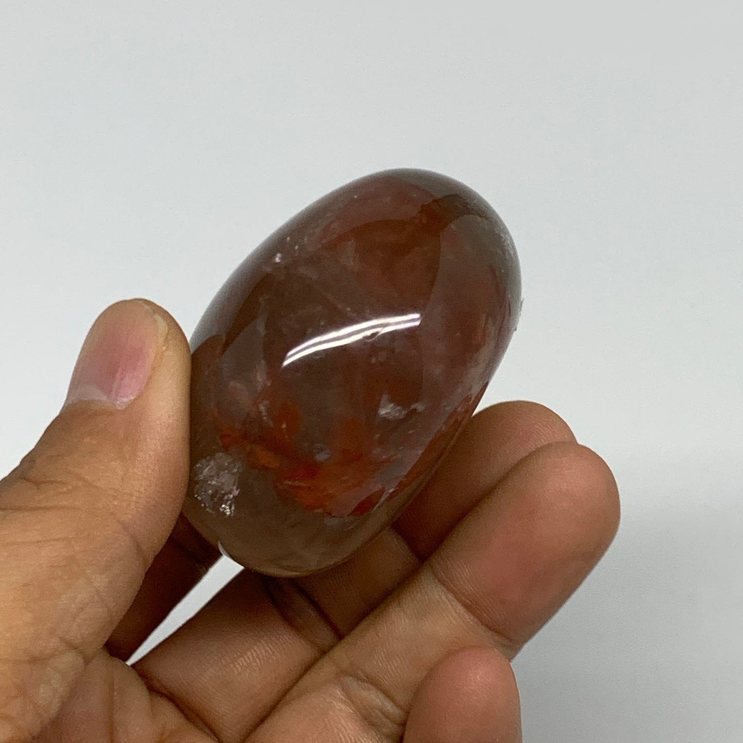 133.8g,2"x2"x1.2", Red Hematoid Fire Quartz Palm-Stone Crystal Polished, B30636