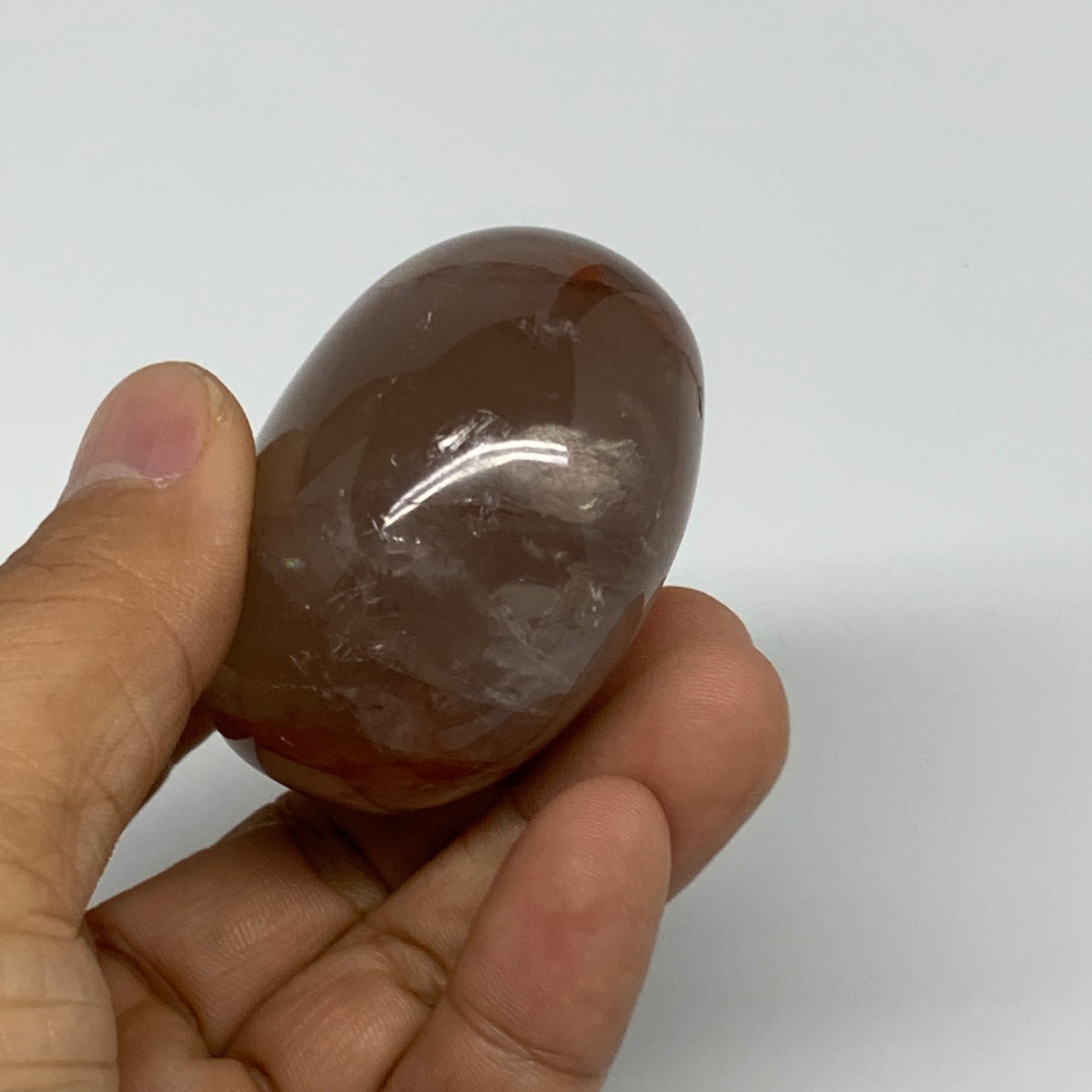 133.8g,2"x2"x1.2", Red Hematoid Fire Quartz Palm-Stone Crystal Polished, B30636