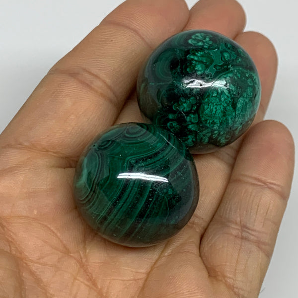 100g, 1.1"-1.2", 2pcs, Natural Solid Malachite Sphere Gemstone @Congo, B32785