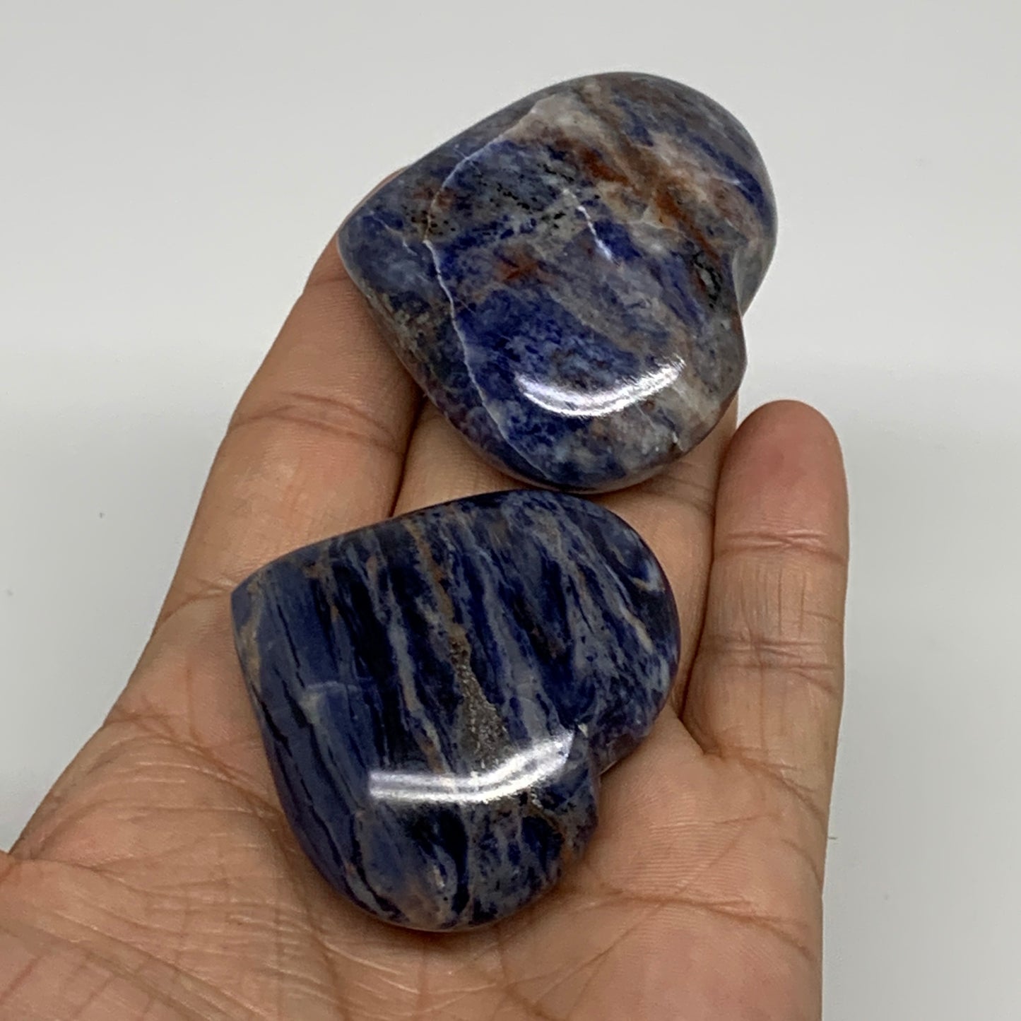 123.1g, 1.8"-1.8", 2pcs, Natural Sodalite Heart Polished Gemstone, B34876