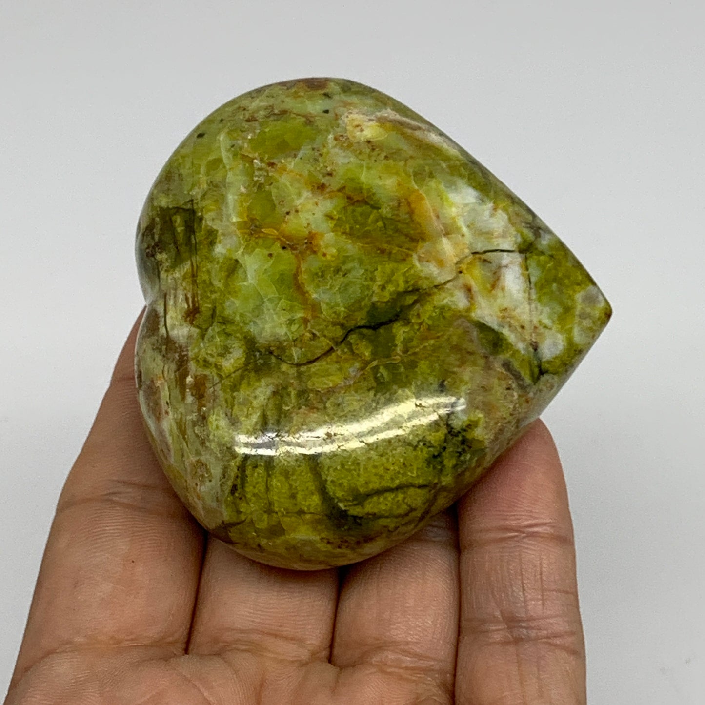 145.7g, 2.4"x2.8"x1.1", Green Opal Heart Polished Gemstone Crystal, B35615