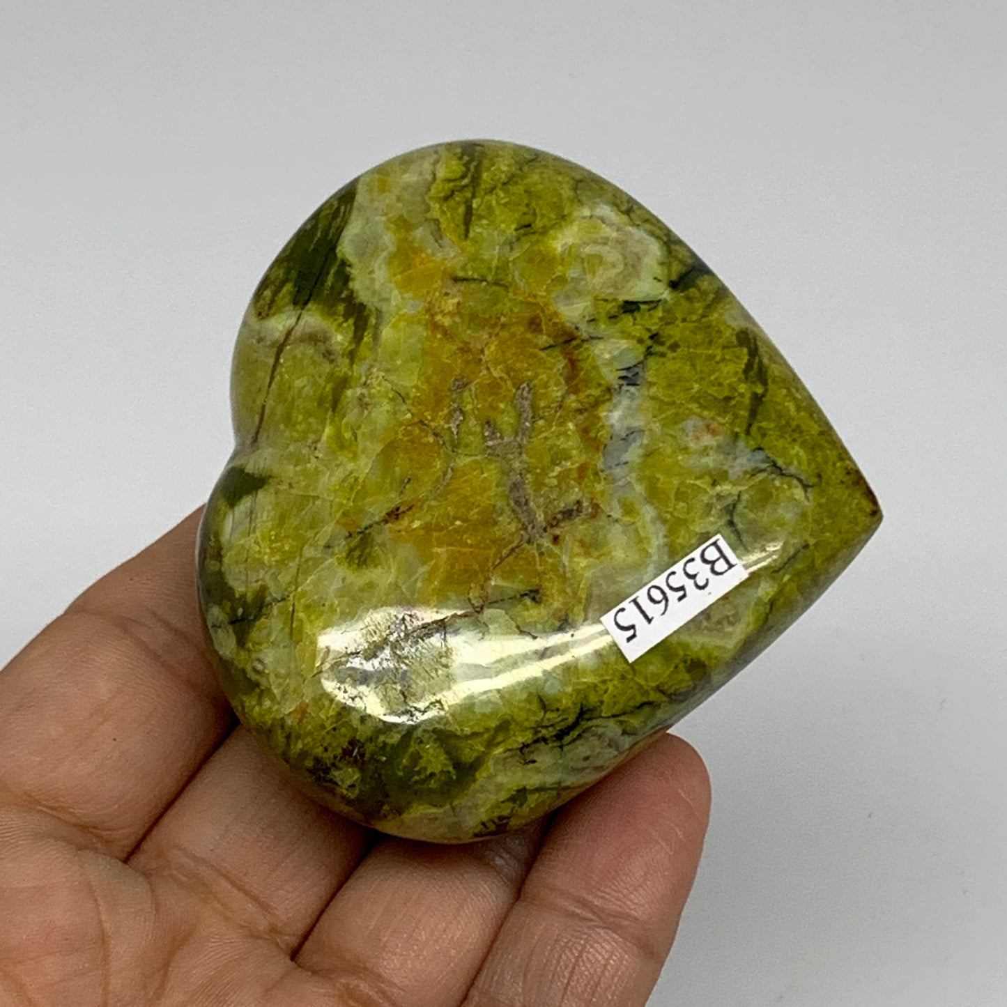 145.7g, 2.4"x2.8"x1.1", Green Opal Heart Polished Gemstone Crystal, B35615