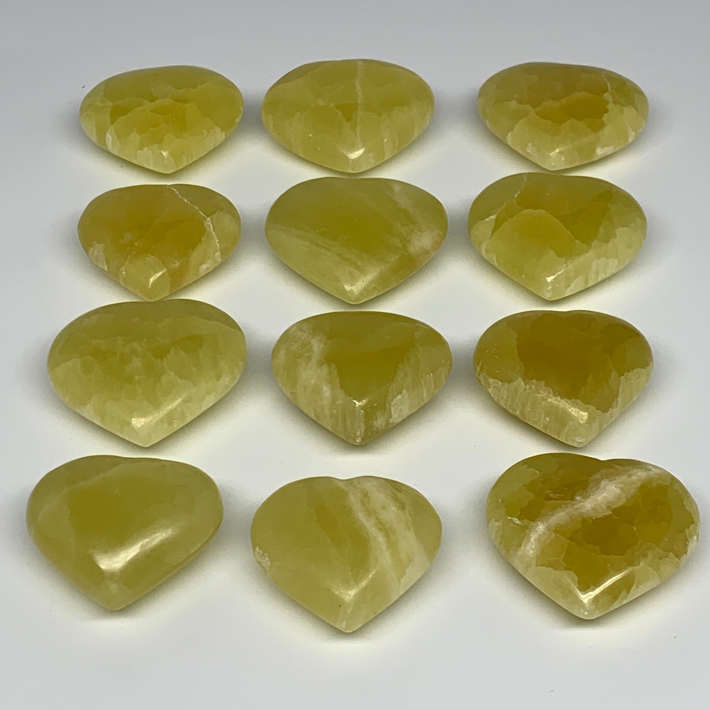 1015g (2.2 lbs) ,12 pcs, 1.7"- 2", Lemon Calcite Hearts @Afghanistan, B26837