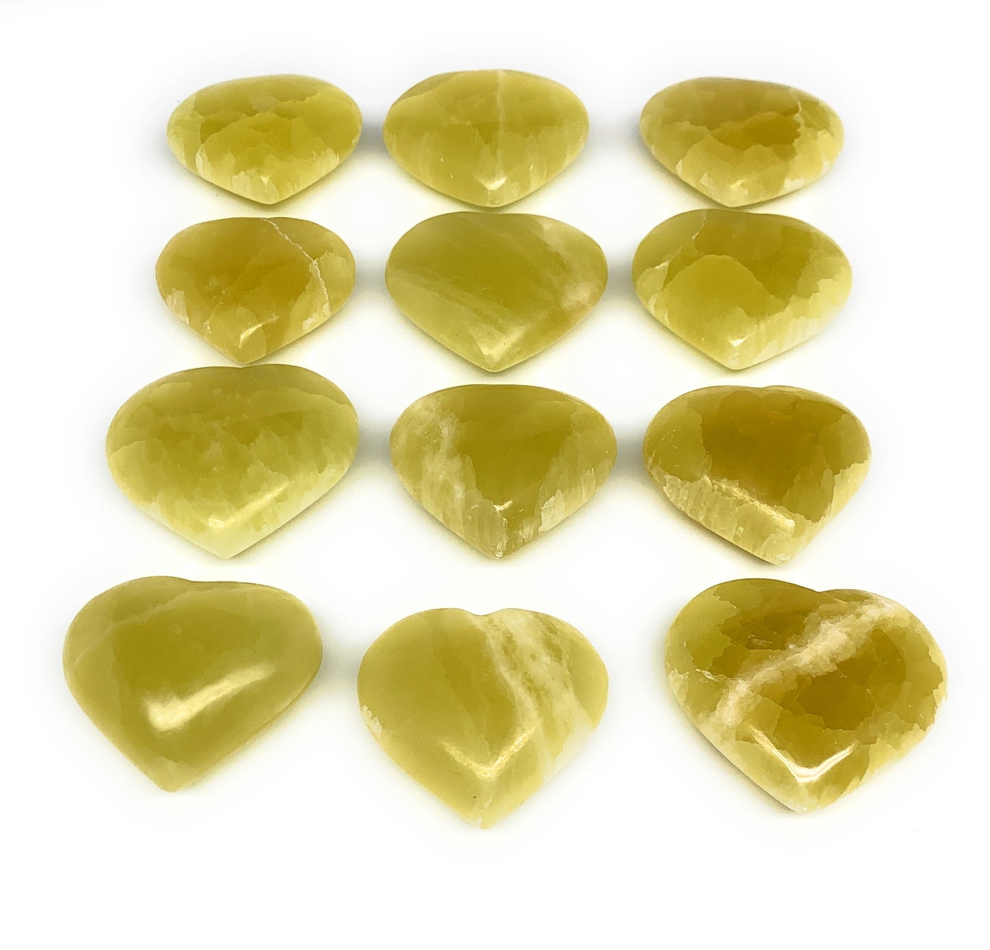 1015g (2.2 lbs) ,12 pcs, 1.7"- 2", Lemon Calcite Hearts @Afghanistan, B26837