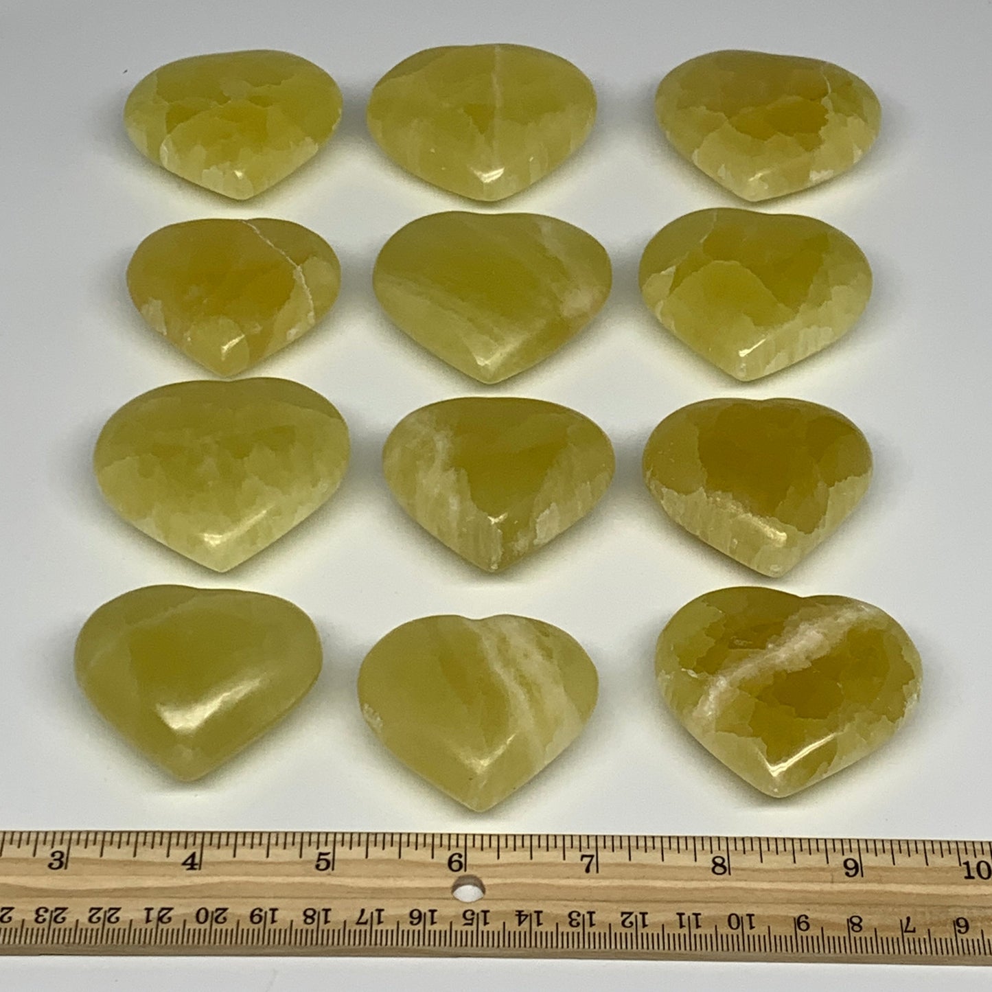 1015g (2.2 lbs) ,12 pcs, 1.7"- 2", Lemon Calcite Hearts @Afghanistan, B26837