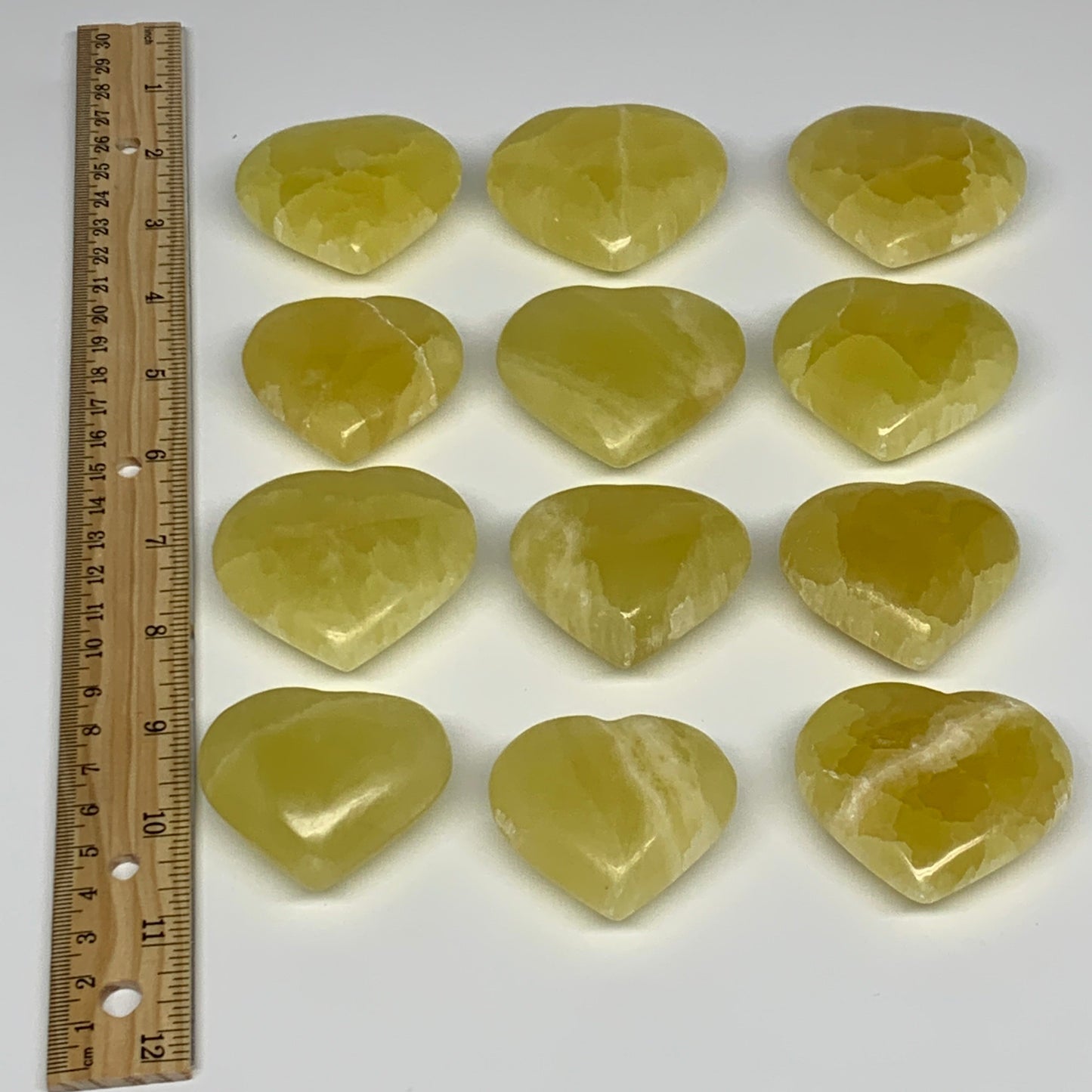 1015g (2.2 lbs) ,12 pcs, 1.7"- 2", Lemon Calcite Hearts @Afghanistan, B26837