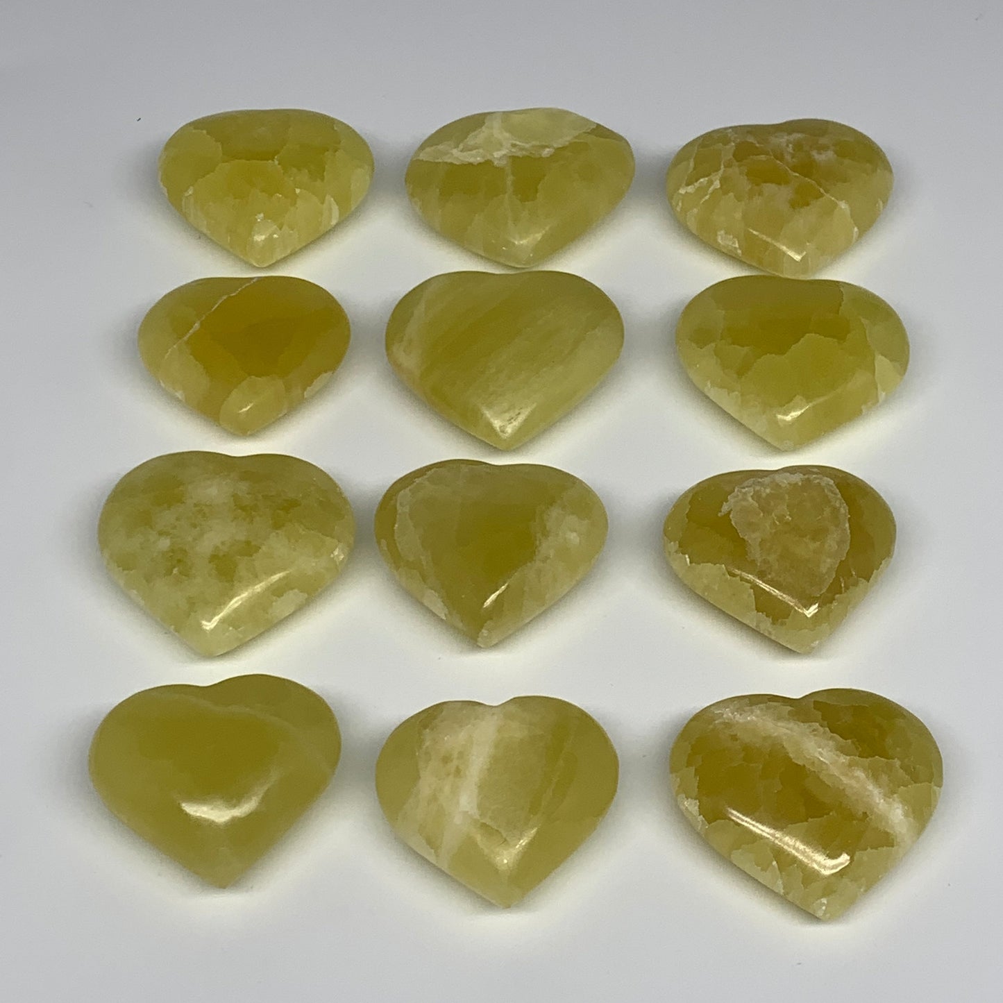 1015g (2.2 lbs) ,12 pcs, 1.7"- 2", Lemon Calcite Hearts @Afghanistan, B26837