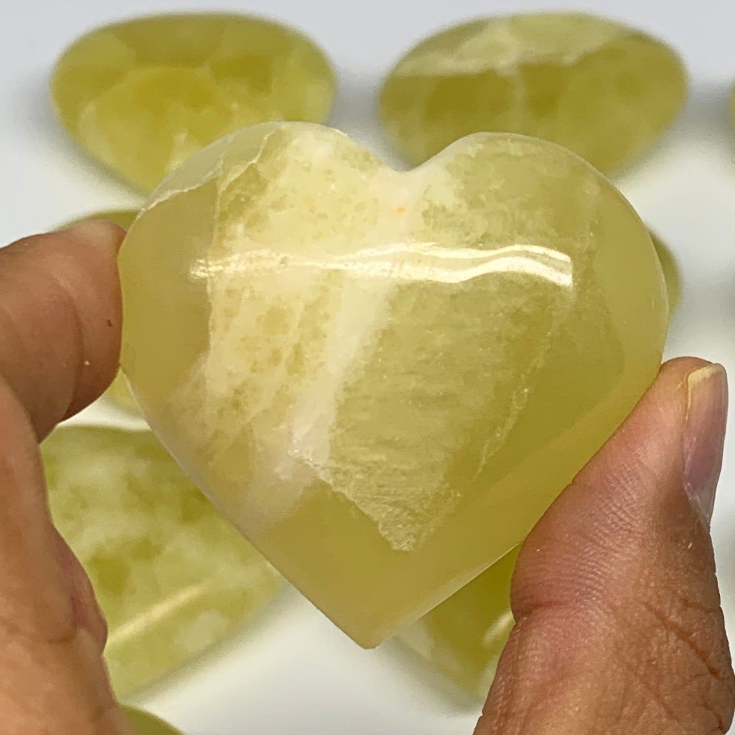 1015g (2.2 lbs) ,12 pcs, 1.7"- 2", Lemon Calcite Hearts @Afghanistan, B26837