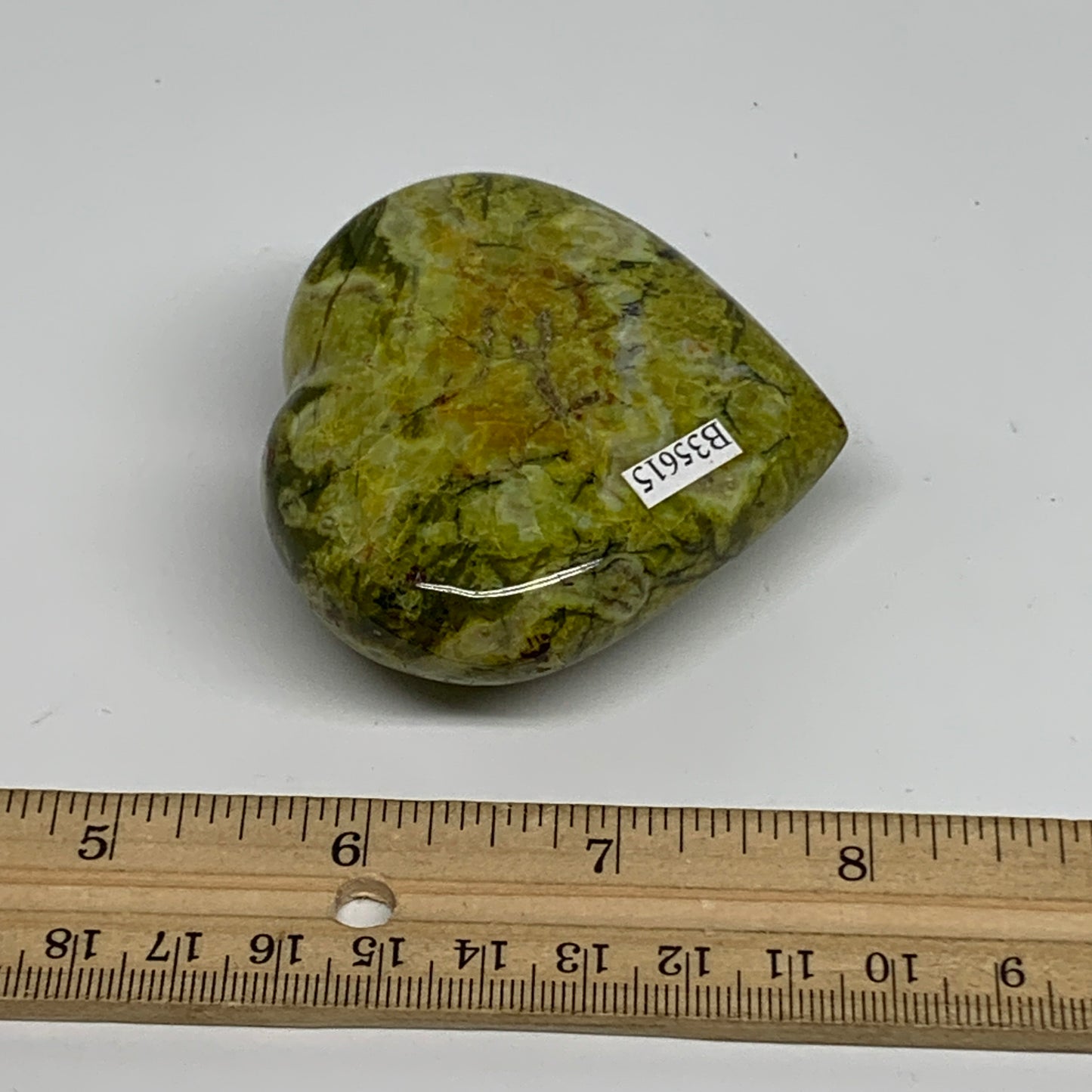 145.7g, 2.4"x2.8"x1.1", Green Opal Heart Polished Gemstone Crystal, B35615