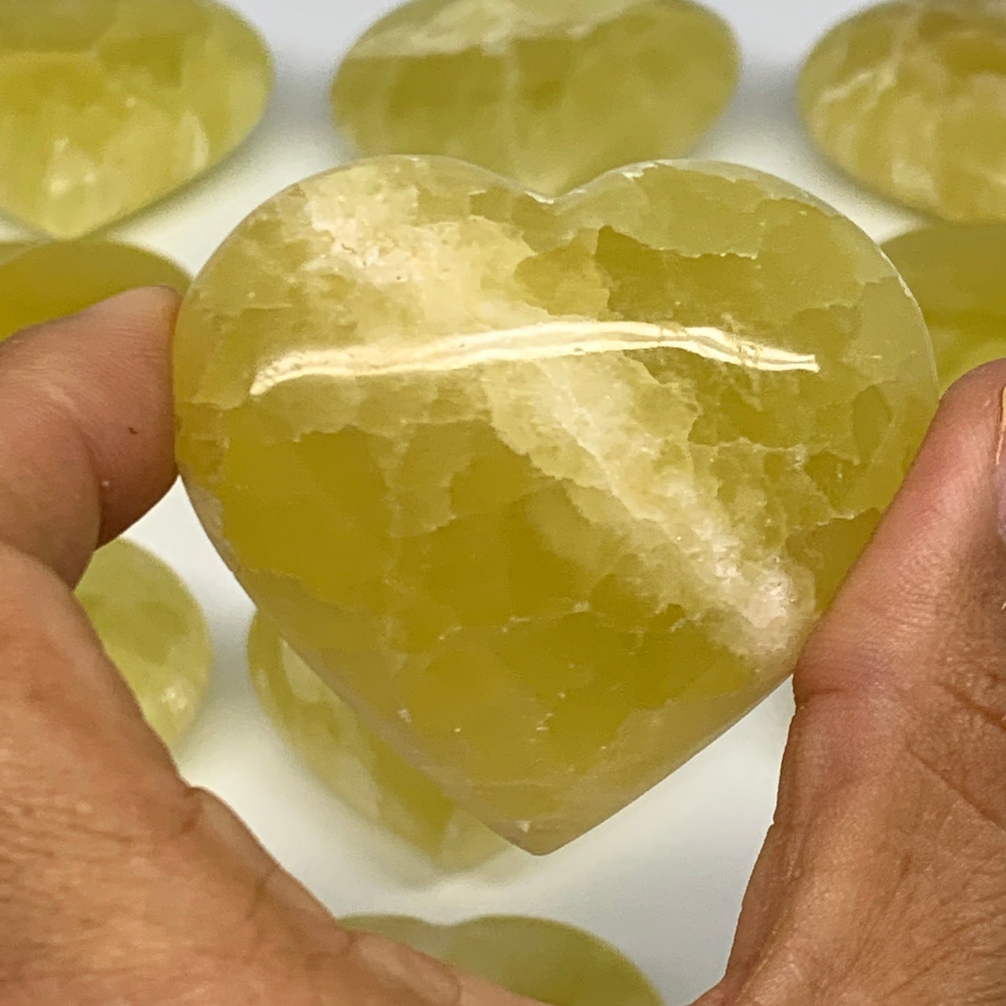 1015g (2.2 lbs) ,12 pcs, 1.7"- 2", Lemon Calcite Hearts @Afghanistan, B26837