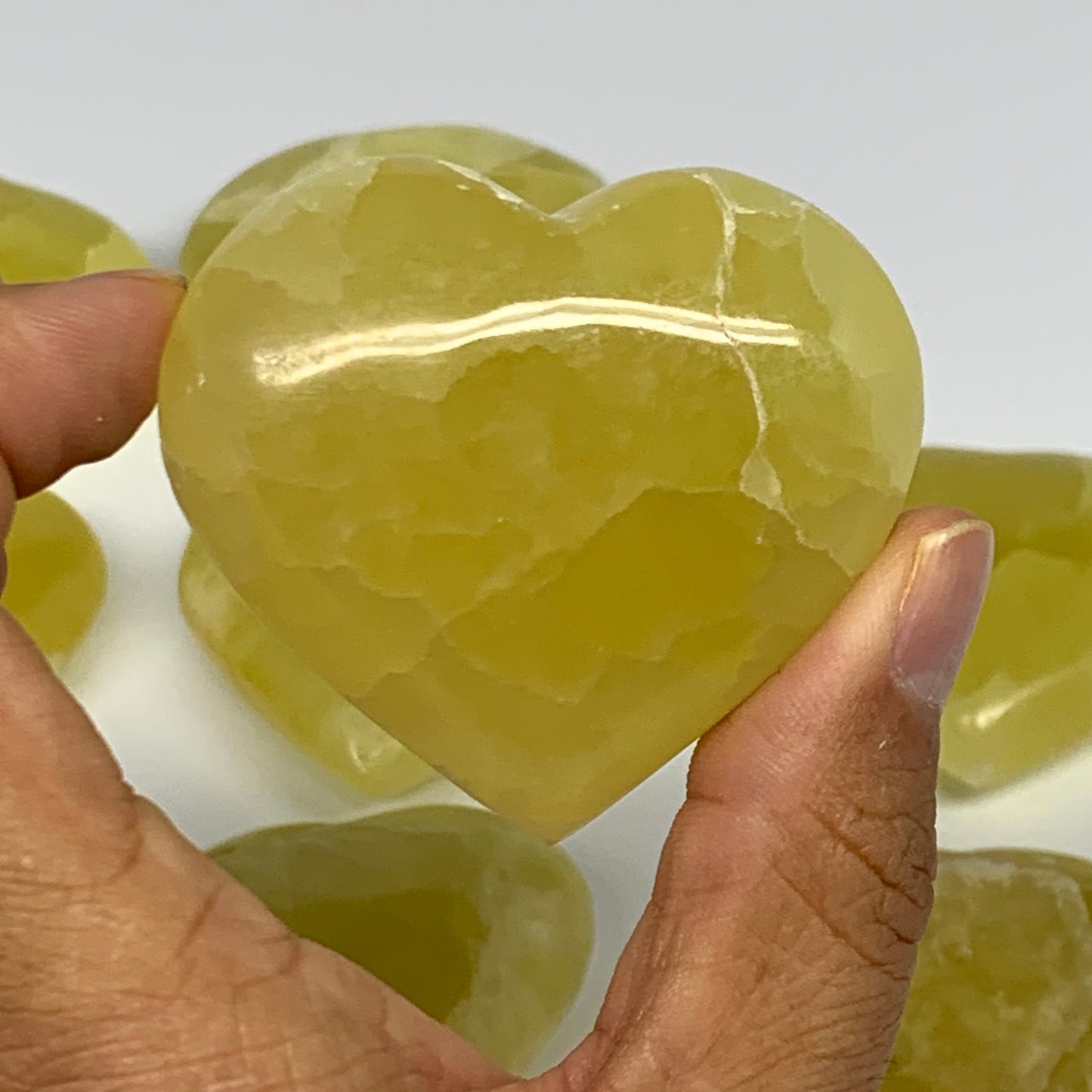 1015g (2.2 lbs) ,12 pcs, 1.7"- 2", Lemon Calcite Hearts @Afghanistan, B26837