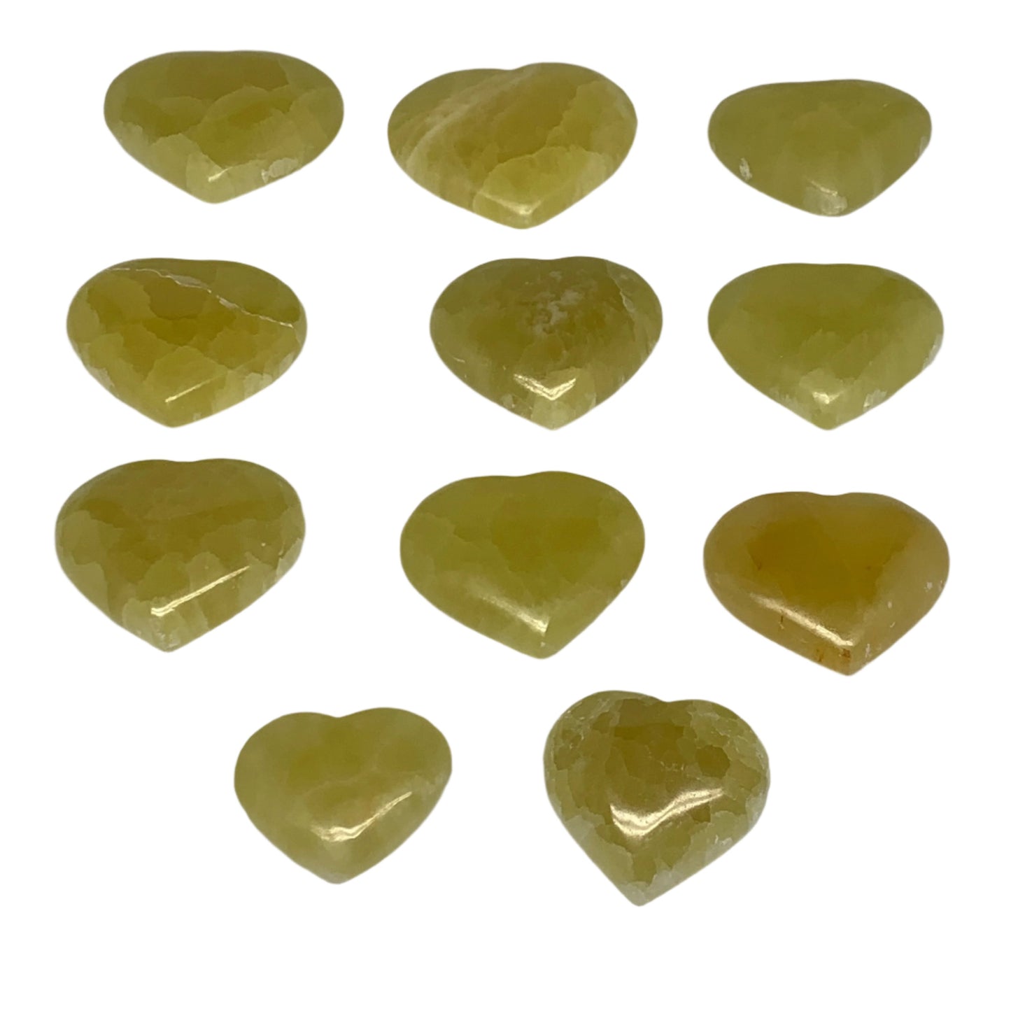 1010g (2.2 lbs) ,11 pcs, 1.5"- 2.3", Lemon Calcite Hearts @Afghanistan, B26838