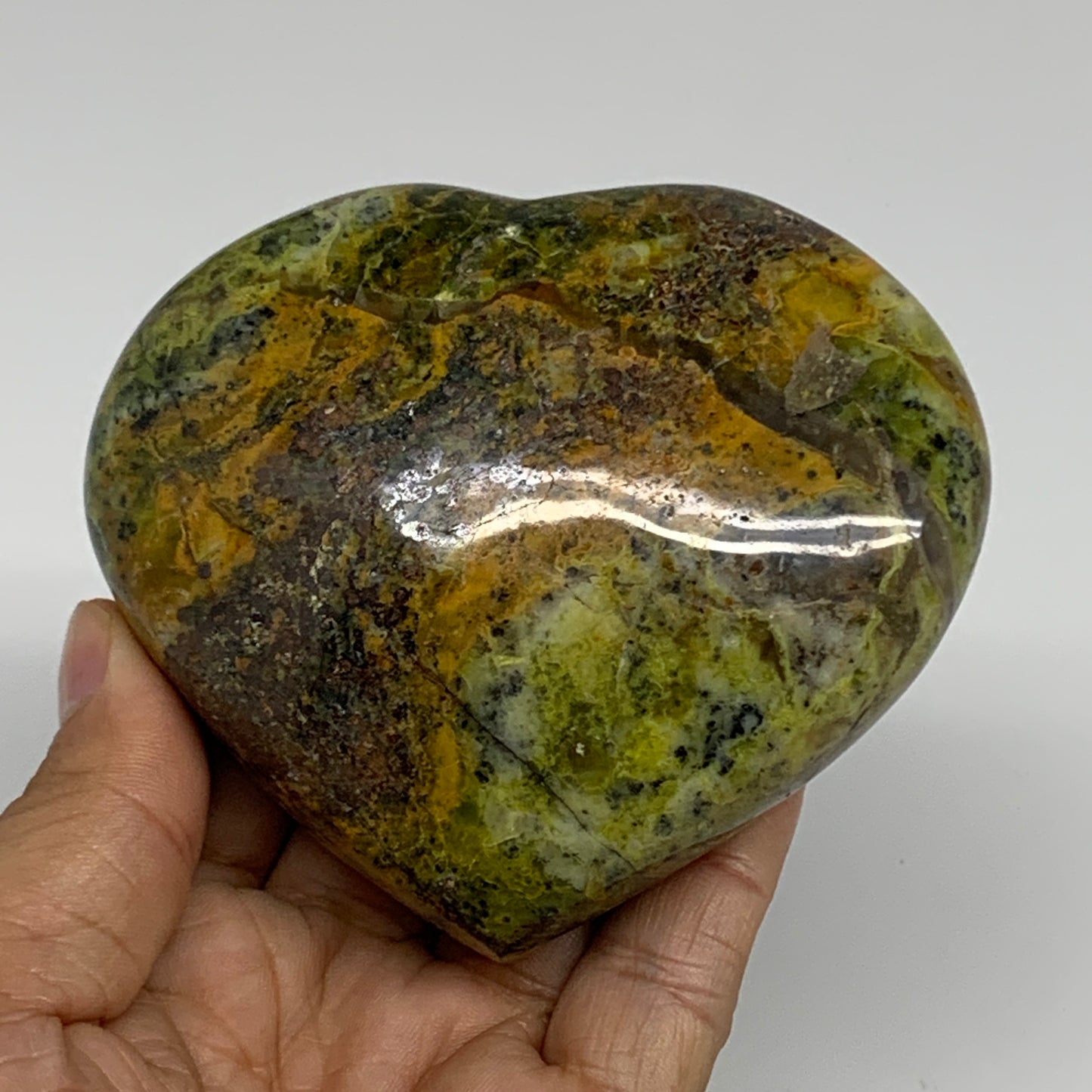 319.9g,3.2"x3.6"x1.5", Green Opal Heart Polished Gemstone Crystal, B35617