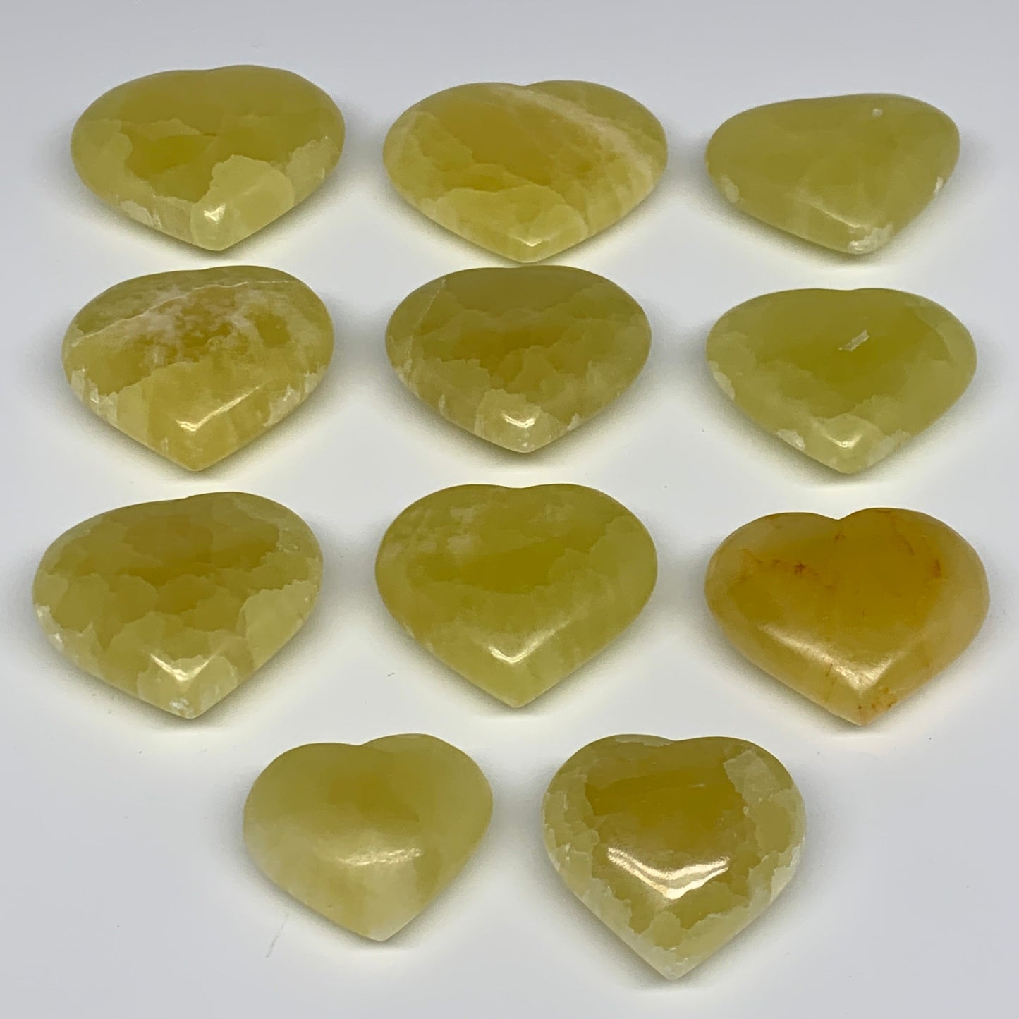 1010g (2.2 lbs) ,11 pcs, 1.5"- 2.3", Lemon Calcite Hearts @Afghanistan, B26838