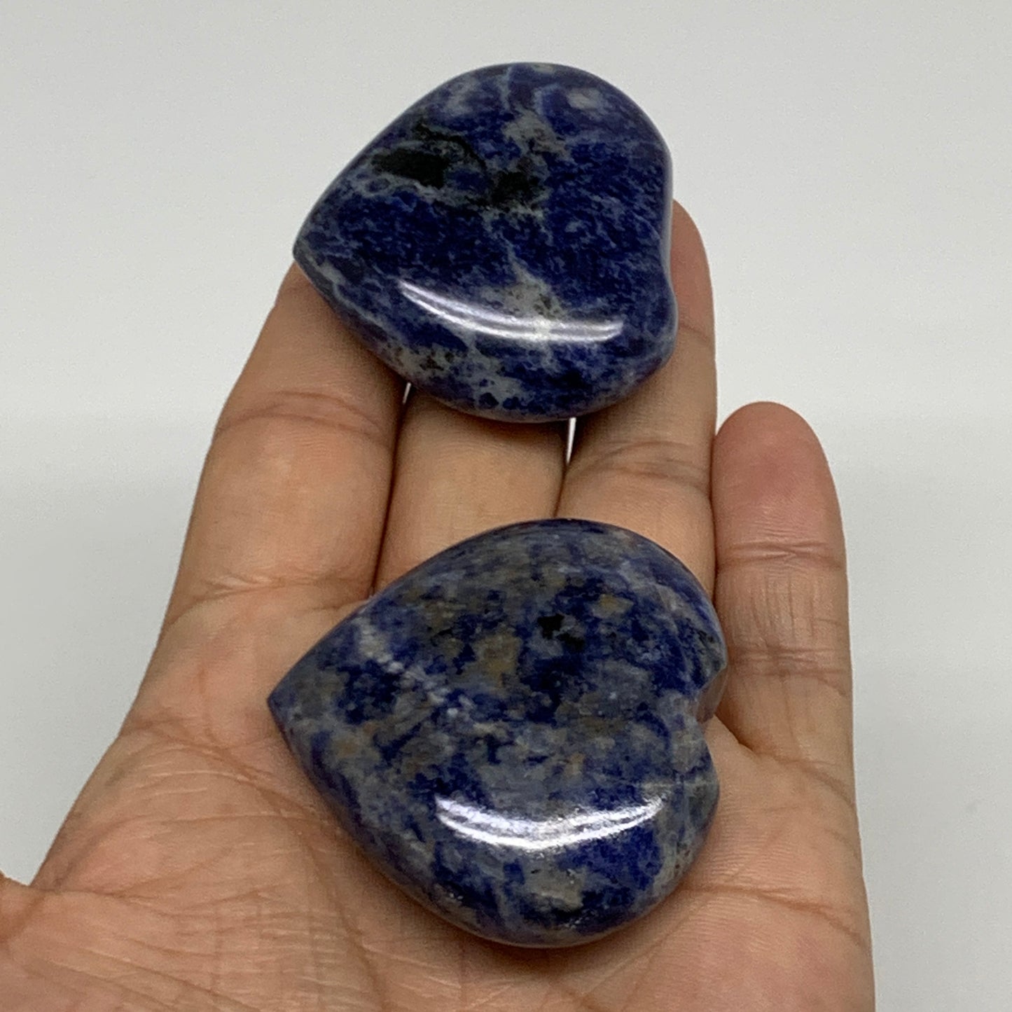 106.2g, 1.6"-1.8", 2pcs, Natural Sodalite Heart Polished Gemstone, B34879