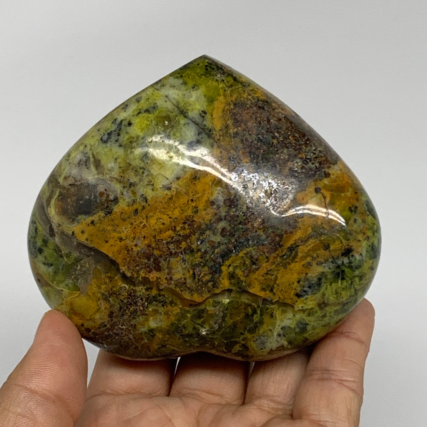319.9g,3.2"x3.6"x1.5", Green Opal Heart Polished Gemstone Crystal, B35617