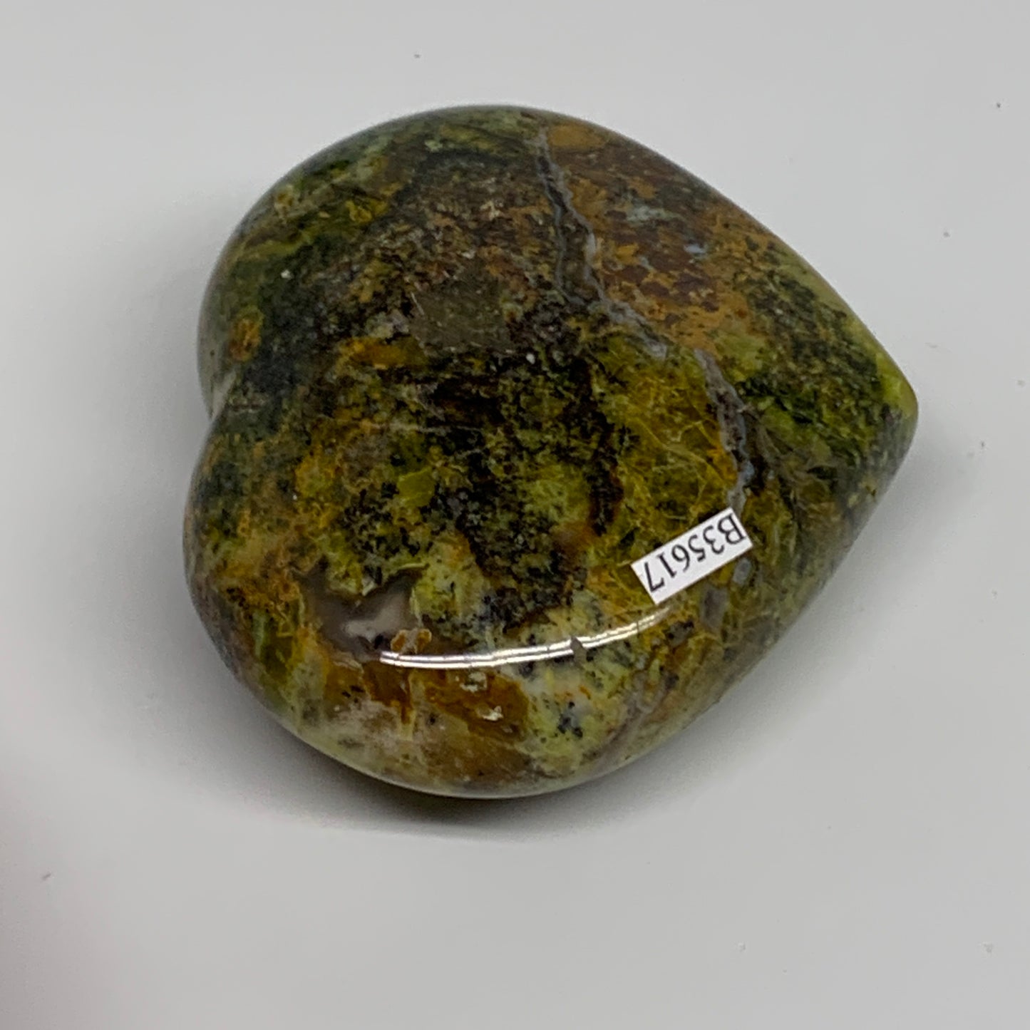 319.9g,3.2"x3.6"x1.5", Green Opal Heart Polished Gemstone Crystal, B35617