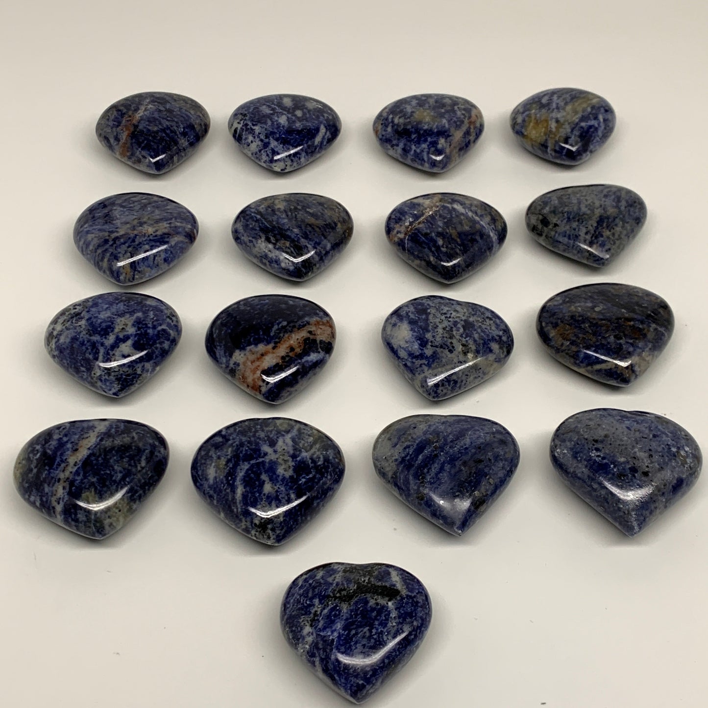 1130g (2.49 lbs) ,17 pcs, 1.7"- 2", Sodalite Hearts Polished Gemstone, B34880