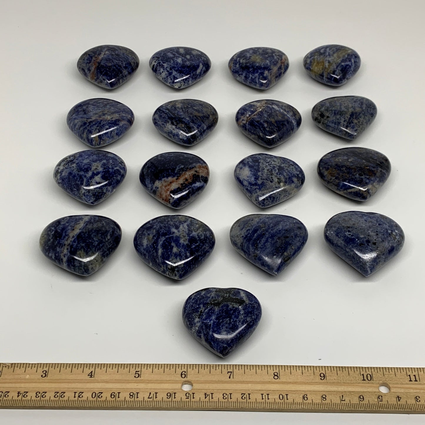 1130g (2.49 lbs) ,17 pcs, 1.7"- 2", Sodalite Hearts Polished Gemstone, B34880