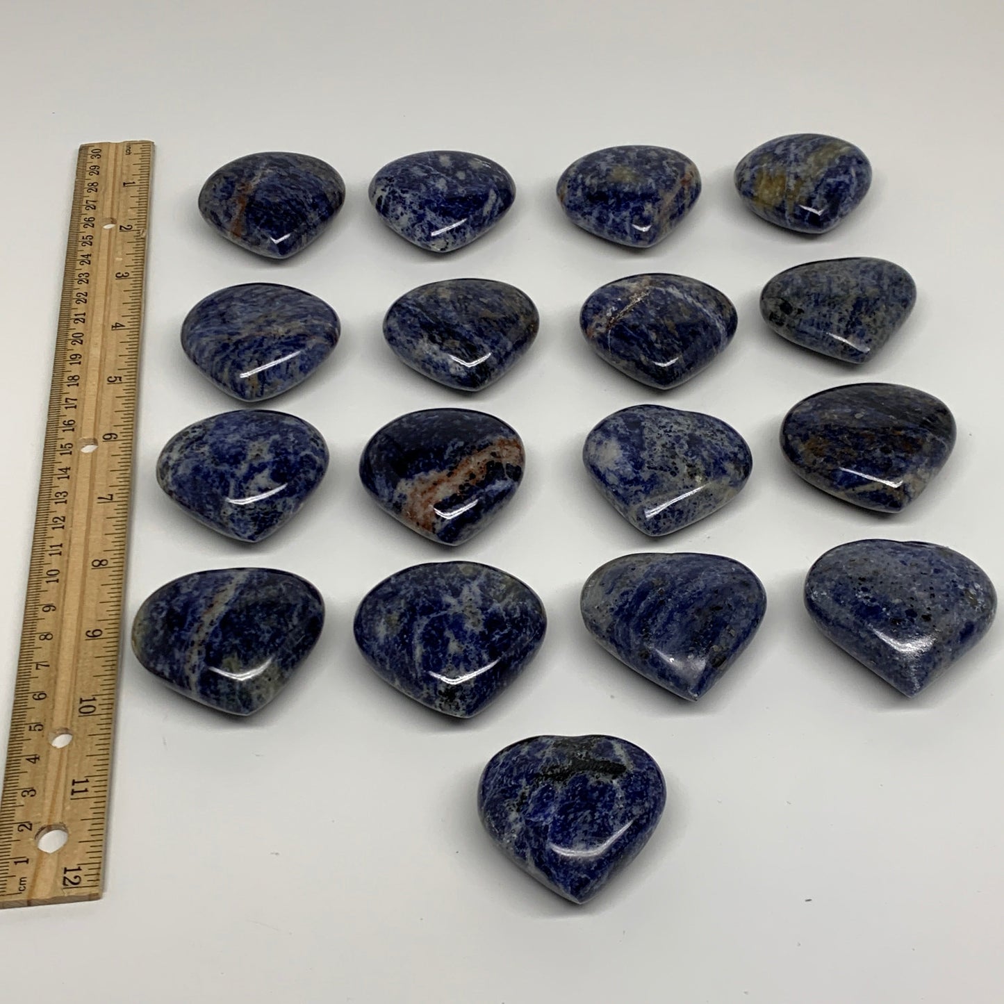 1130g (2.49 lbs) ,17 pcs, 1.7"- 2", Sodalite Hearts Polished Gemstone, B34880