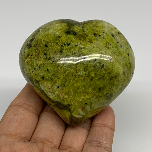 242g,2.6"x2.8"x1.9", Green Opal Heart Polished Gemstone Crystal, B35619