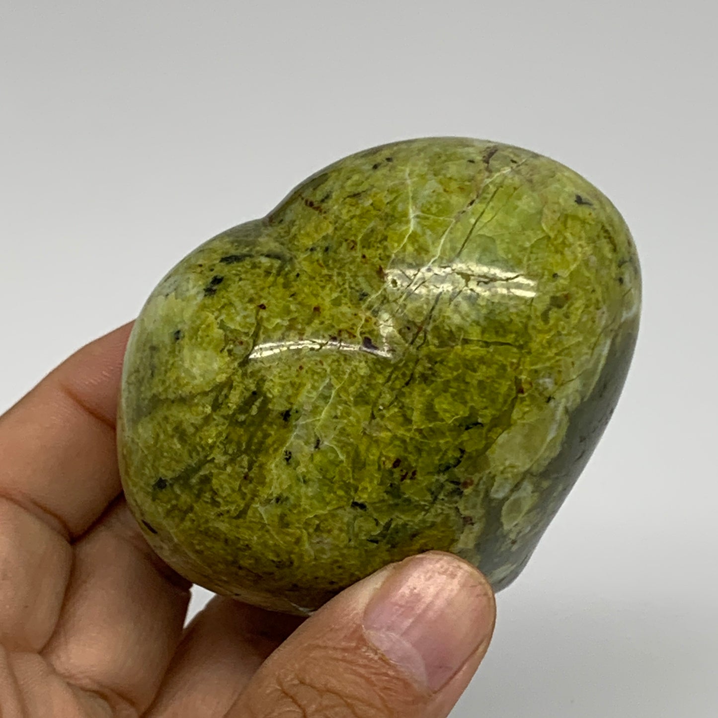 242g,2.6"x2.8"x1.9", Green Opal Heart Polished Gemstone Crystal, B35619