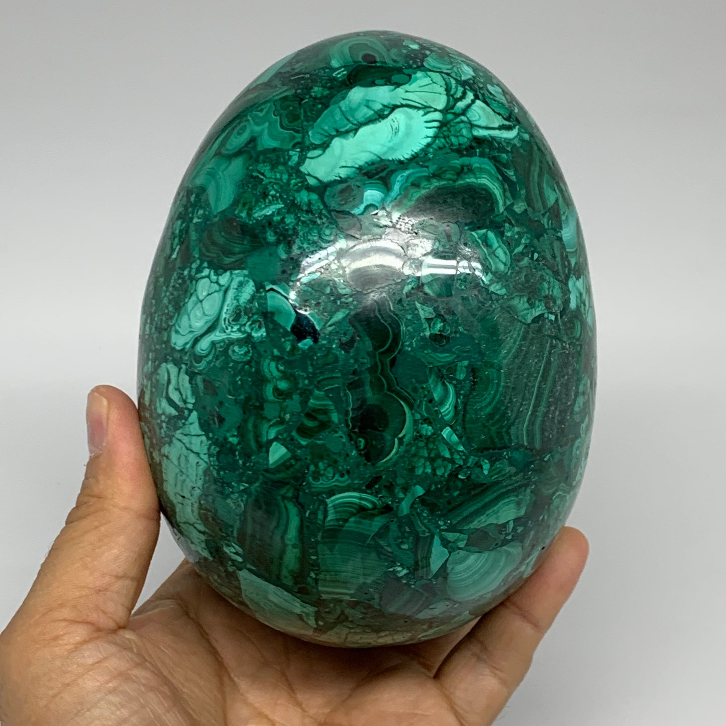 3.79 lbs, 5.2"x4", Natural Solid Malachite Egg Polished Gemstone @Congo, B32790