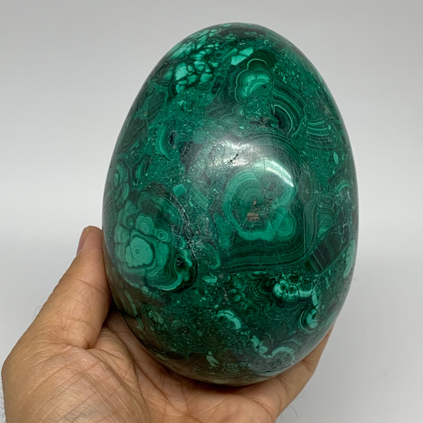 3.42 lbs, 4.8"x3.4", Natural Solid Malachite Egg Polished Gemstone @Congo, B3279