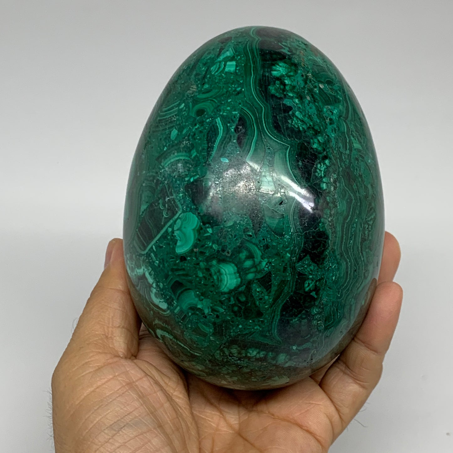 3.42 lbs, 4.8"x3.4", Natural Solid Malachite Egg Polished Gemstone @Congo, B3279