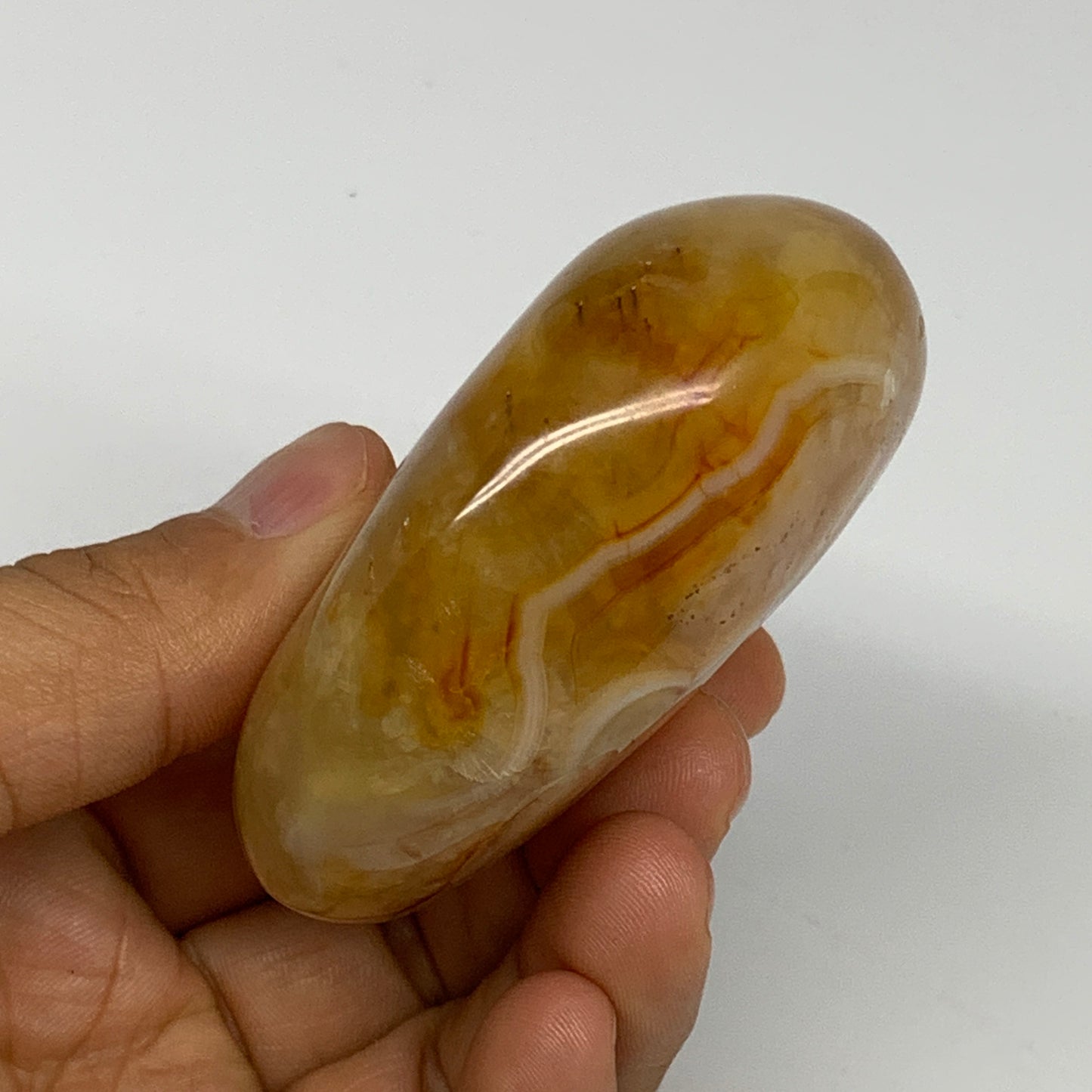 167.7g, 2.7"x2.2"x1.1", Red Carnelian Palm-Stone Gem Crystal Polished, B28409