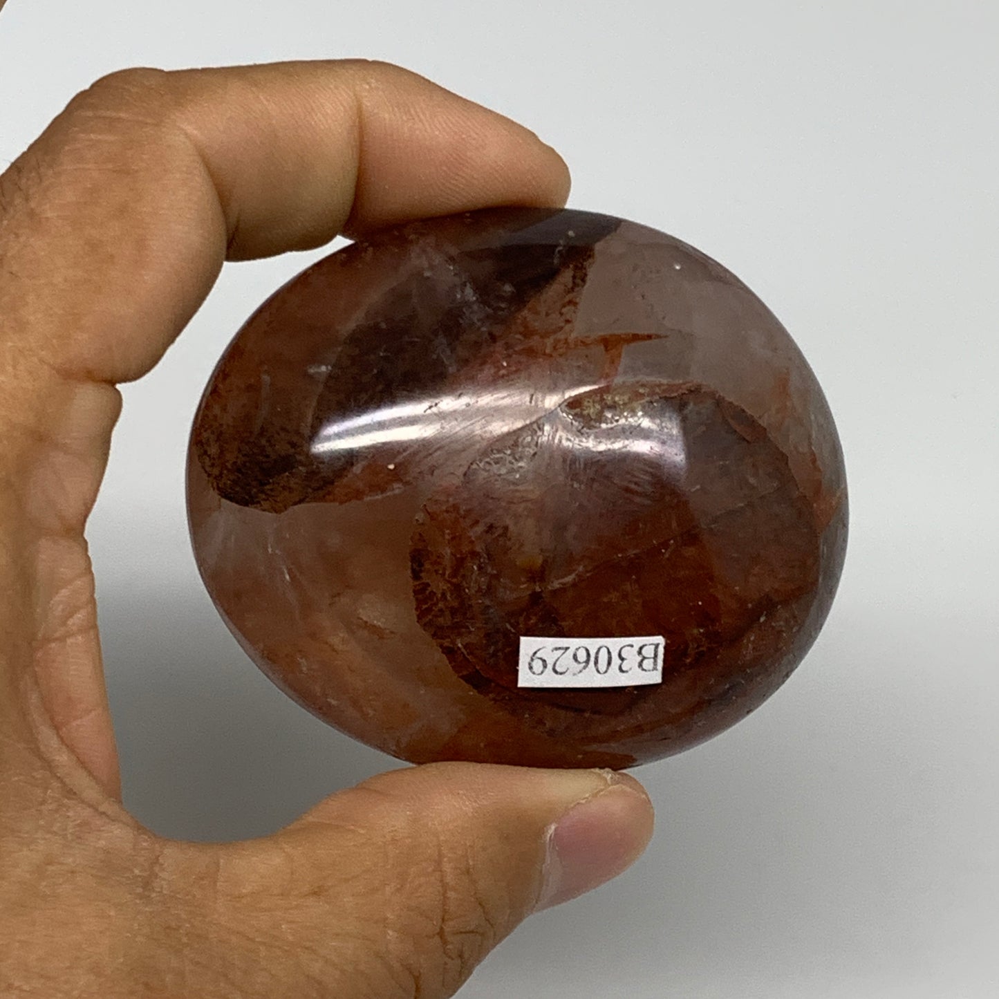 133.1g,2.4"x2.1"x1.1", Red Hematoid Fire Quartz Palm-Stone Crystal Polished, B30