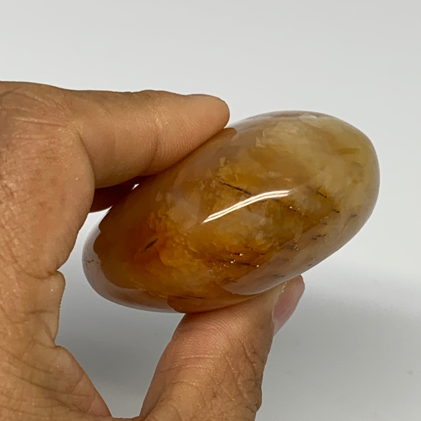 167.7g, 2.7"x2.2"x1.1", Red Carnelian Palm-Stone Gem Crystal Polished, B28409