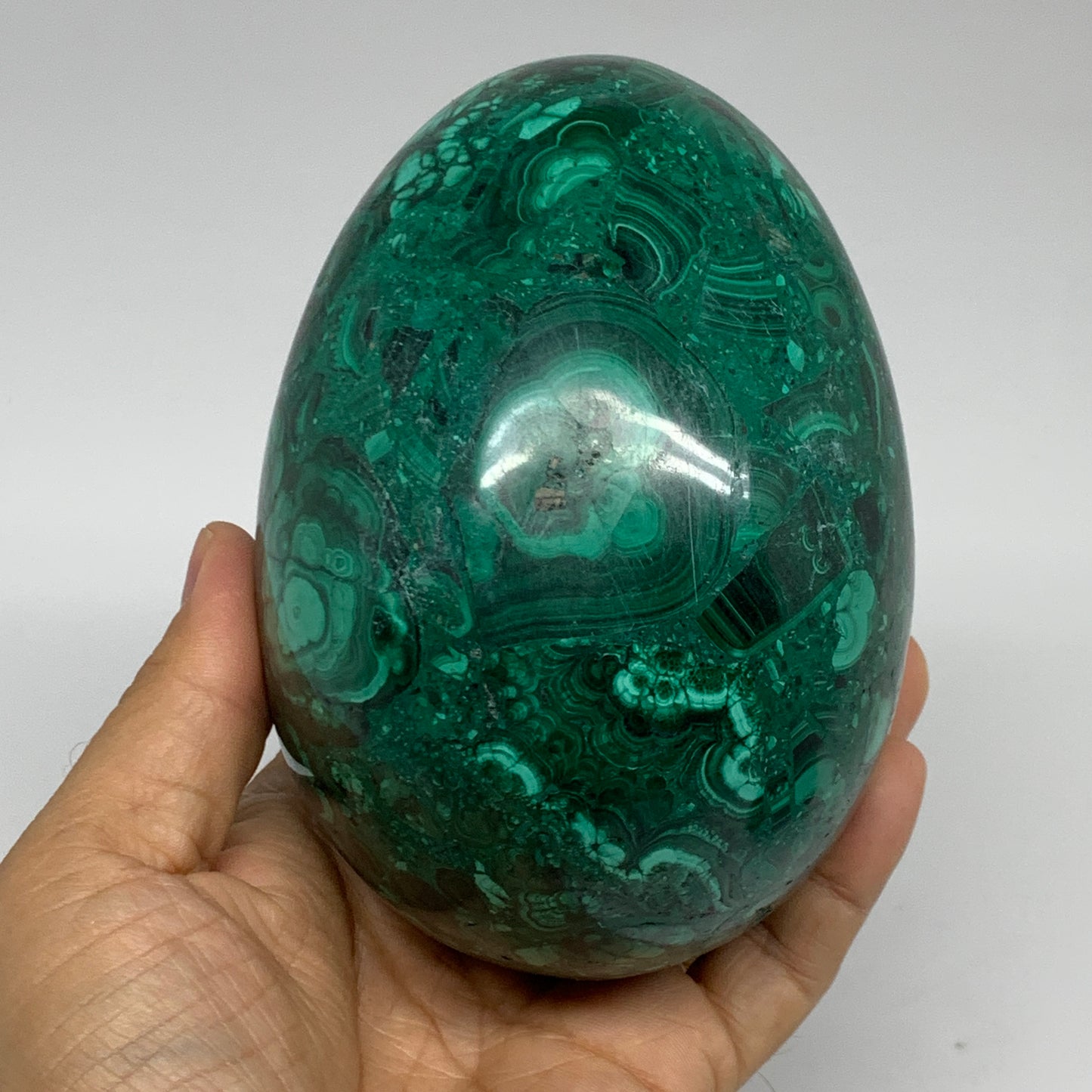 3.42 lbs, 4.8"x3.4", Natural Solid Malachite Egg Polished Gemstone @Congo, B3279