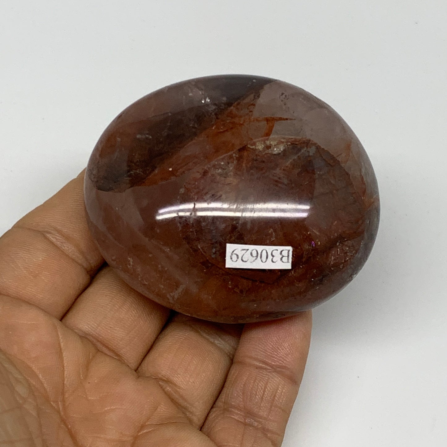 133.1g,2.4"x2.1"x1.1", Red Hematoid Fire Quartz Palm-Stone Crystal Polished, B30