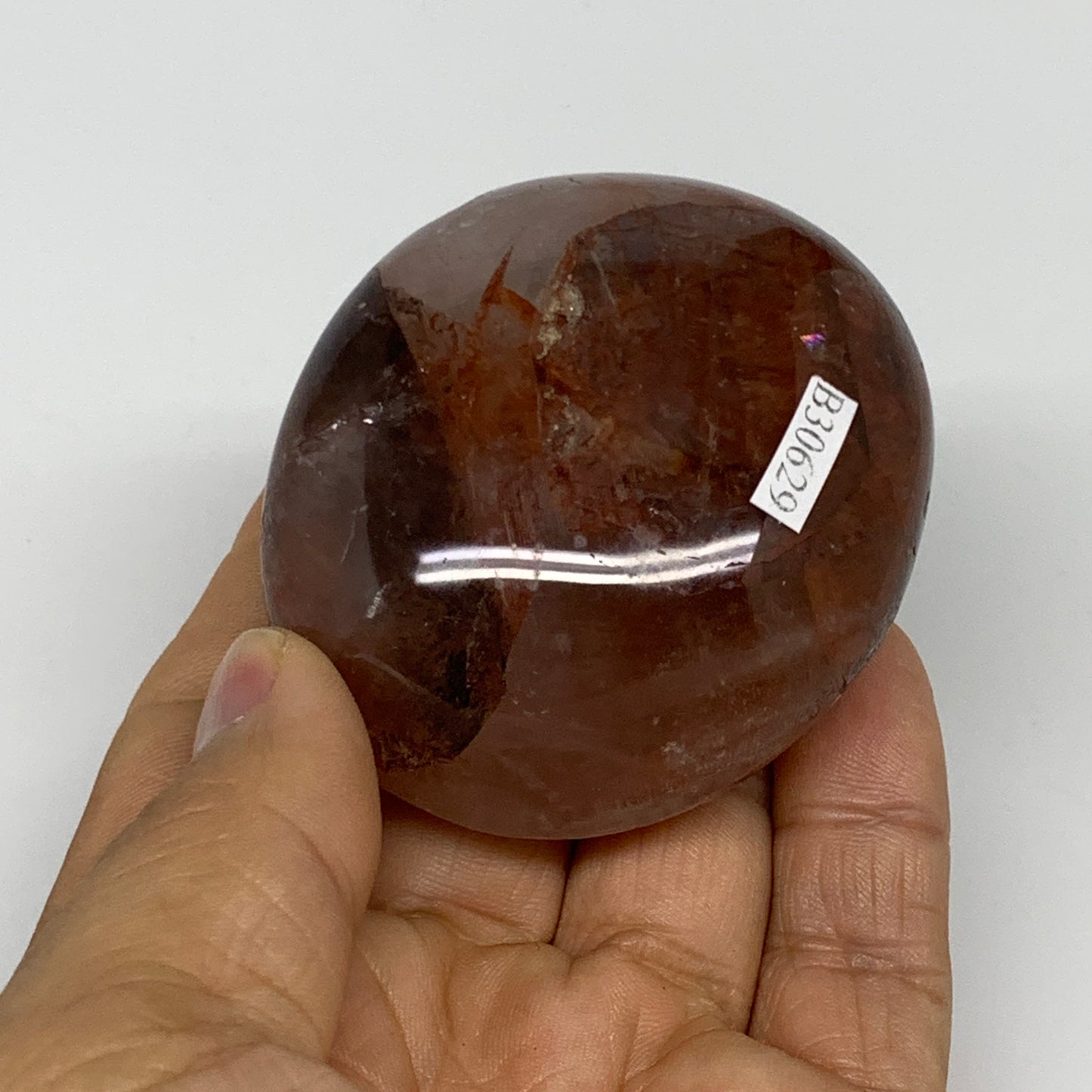 133.1g,2.4"x2.1"x1.1", Red Hematoid Fire Quartz Palm-Stone Crystal Polished, B30