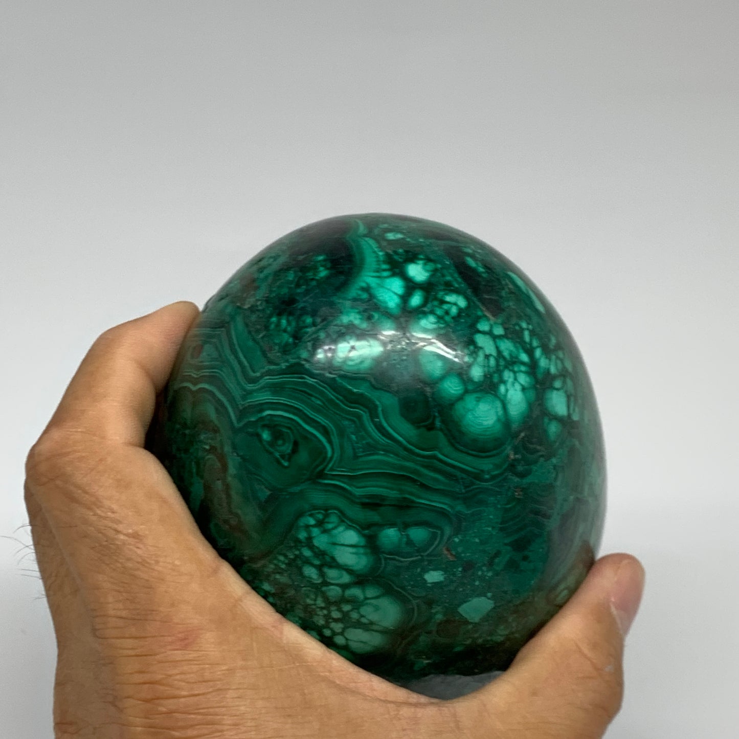 3.42 lbs, 4.8"x3.4", Natural Solid Malachite Egg Polished Gemstone @Congo, B3279