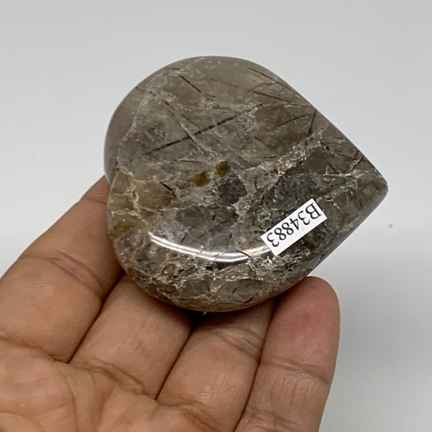 103.4g, 2.3"x2.3"x0.8", Natural Untreated Quartz Heart Crystal Polished, B34883