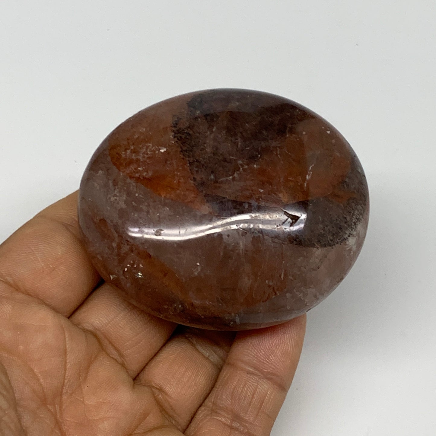 133.1g,2.4"x2.1"x1.1", Red Hematoid Fire Quartz Palm-Stone Crystal Polished, B30