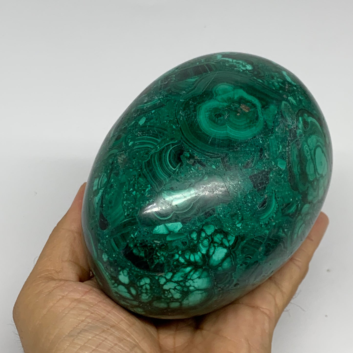 3.42 lbs, 4.8"x3.4", Natural Solid Malachite Egg Polished Gemstone @Congo, B3279