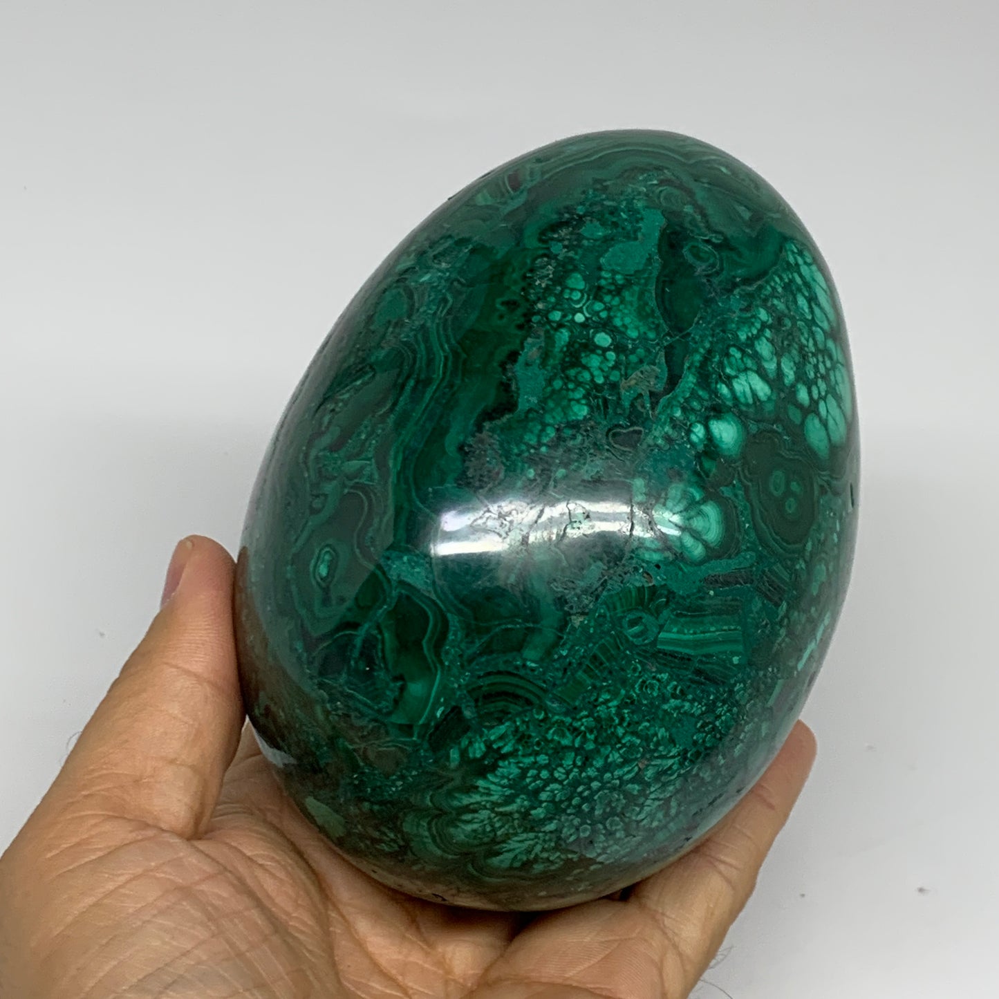 3.42 lbs, 4.8"x3.4", Natural Solid Malachite Egg Polished Gemstone @Congo, B3279