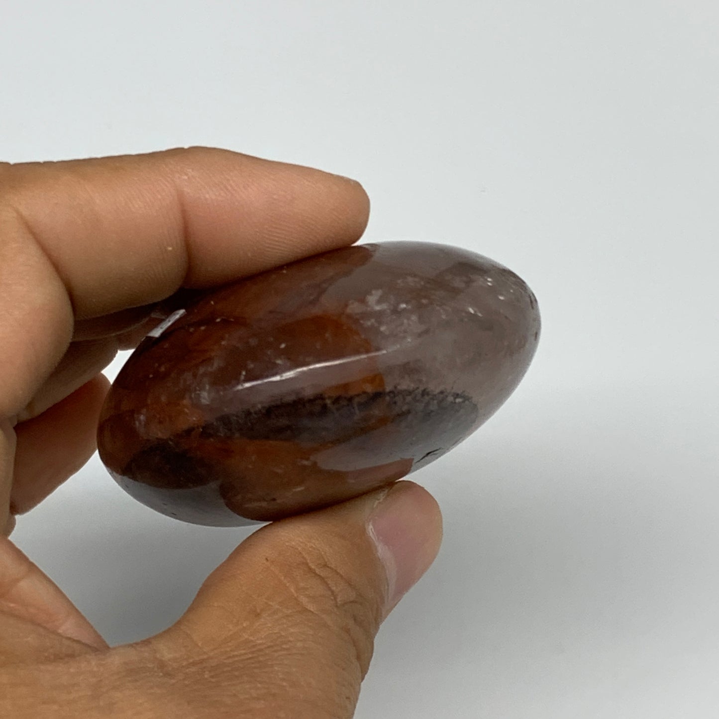 133.1g,2.4"x2.1"x1.1", Red Hematoid Fire Quartz Palm-Stone Crystal Polished, B30