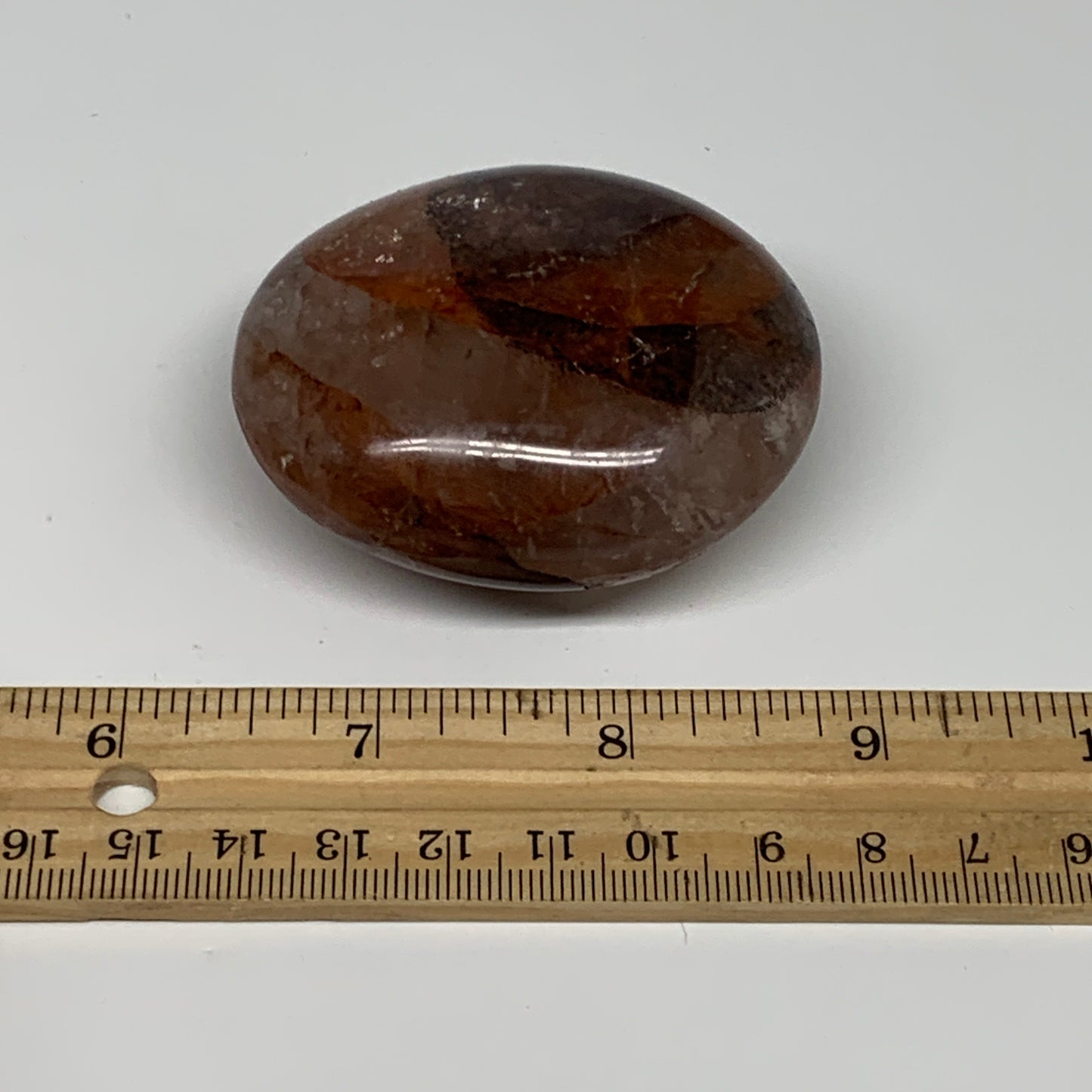 133.1g,2.4"x2.1"x1.1", Red Hematoid Fire Quartz Palm-Stone Crystal Polished, B30